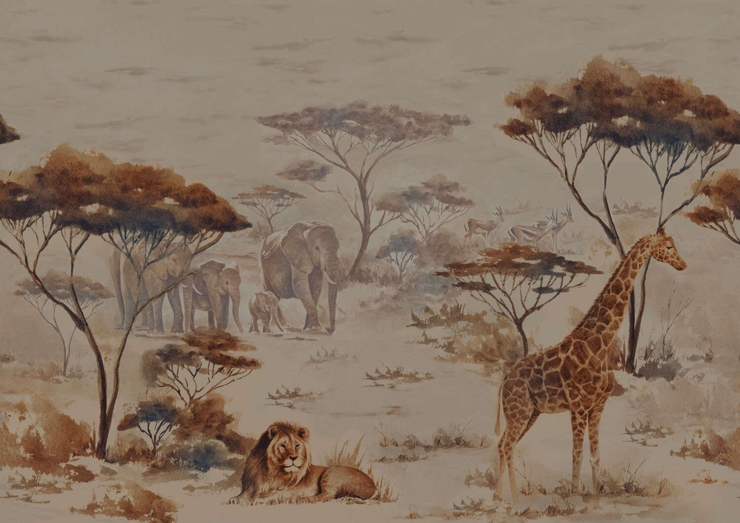 363685 - Wandbild - Safari-Episoden künstlerisch gezeichnet Wall mural Safari - African Queen III 363685