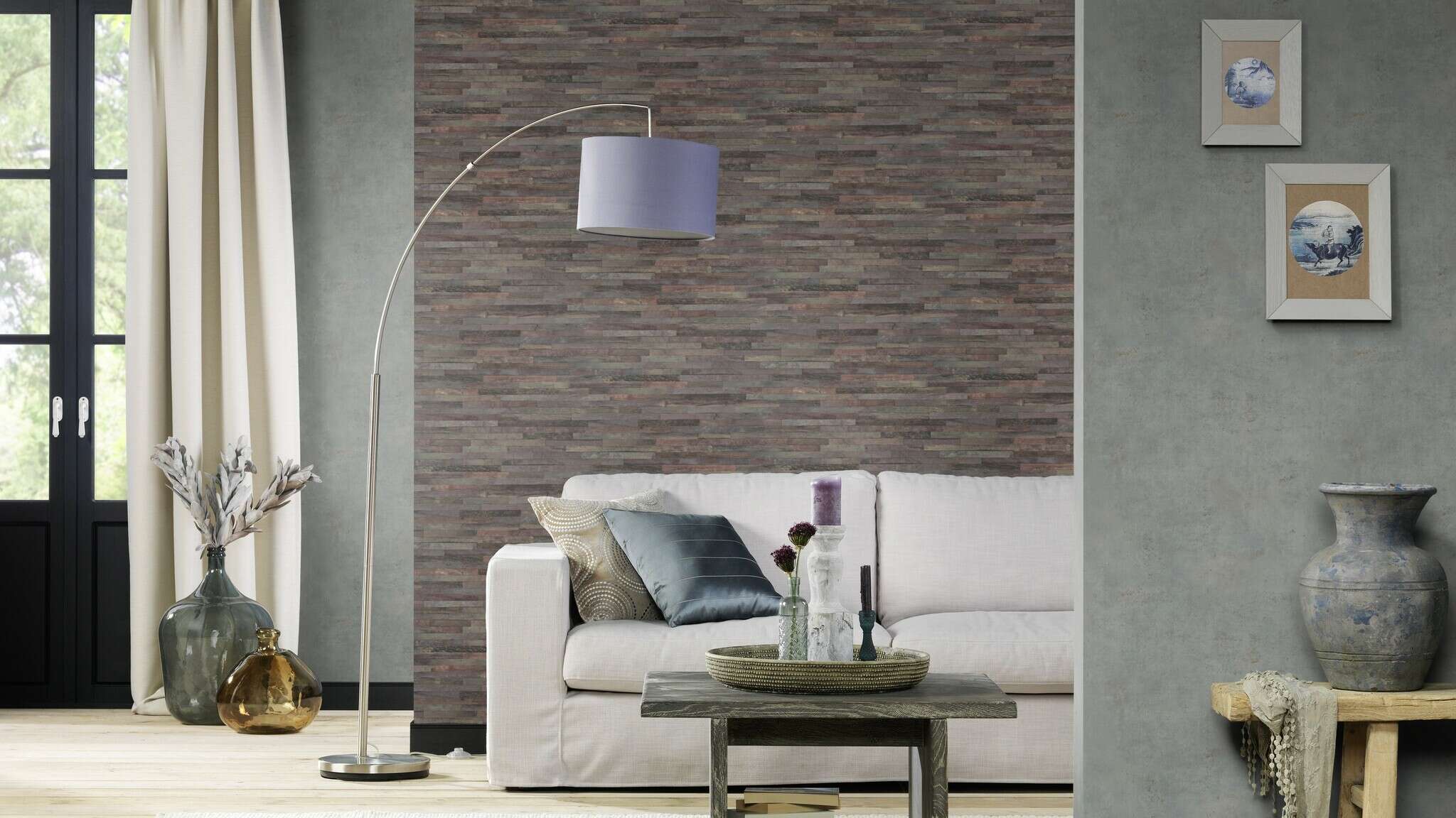 10-939545 Raumsituationen 1 Room with Wallpaper with rustic concrete look