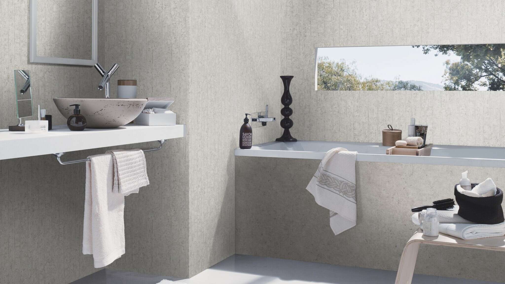 10-499223 Raumsituationen 3 Room with Wallpaper with concrete look
