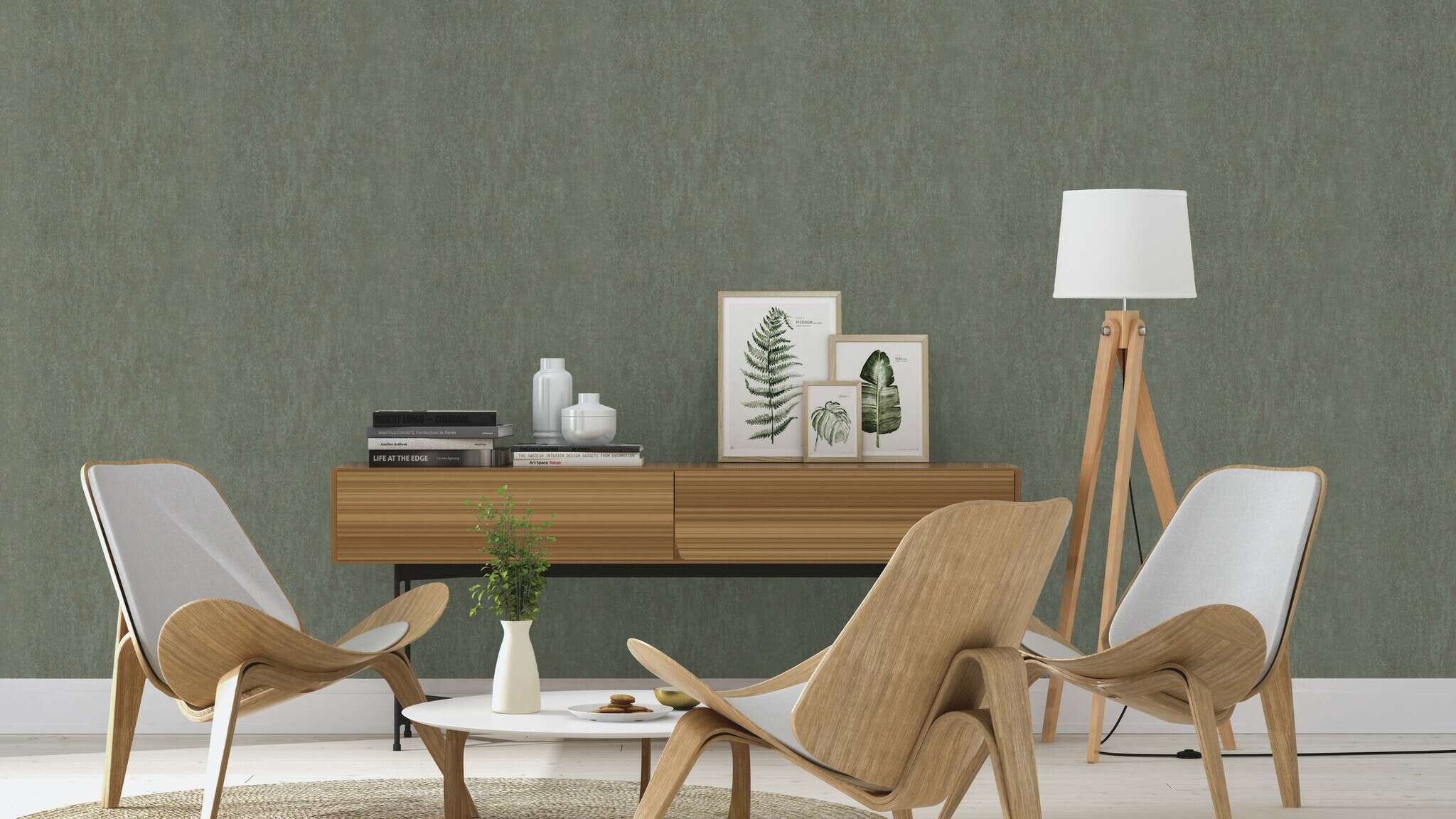 10-550078 Raumsituationen 2 Non-woven wallpaper in light green-grey-green Selection 550078