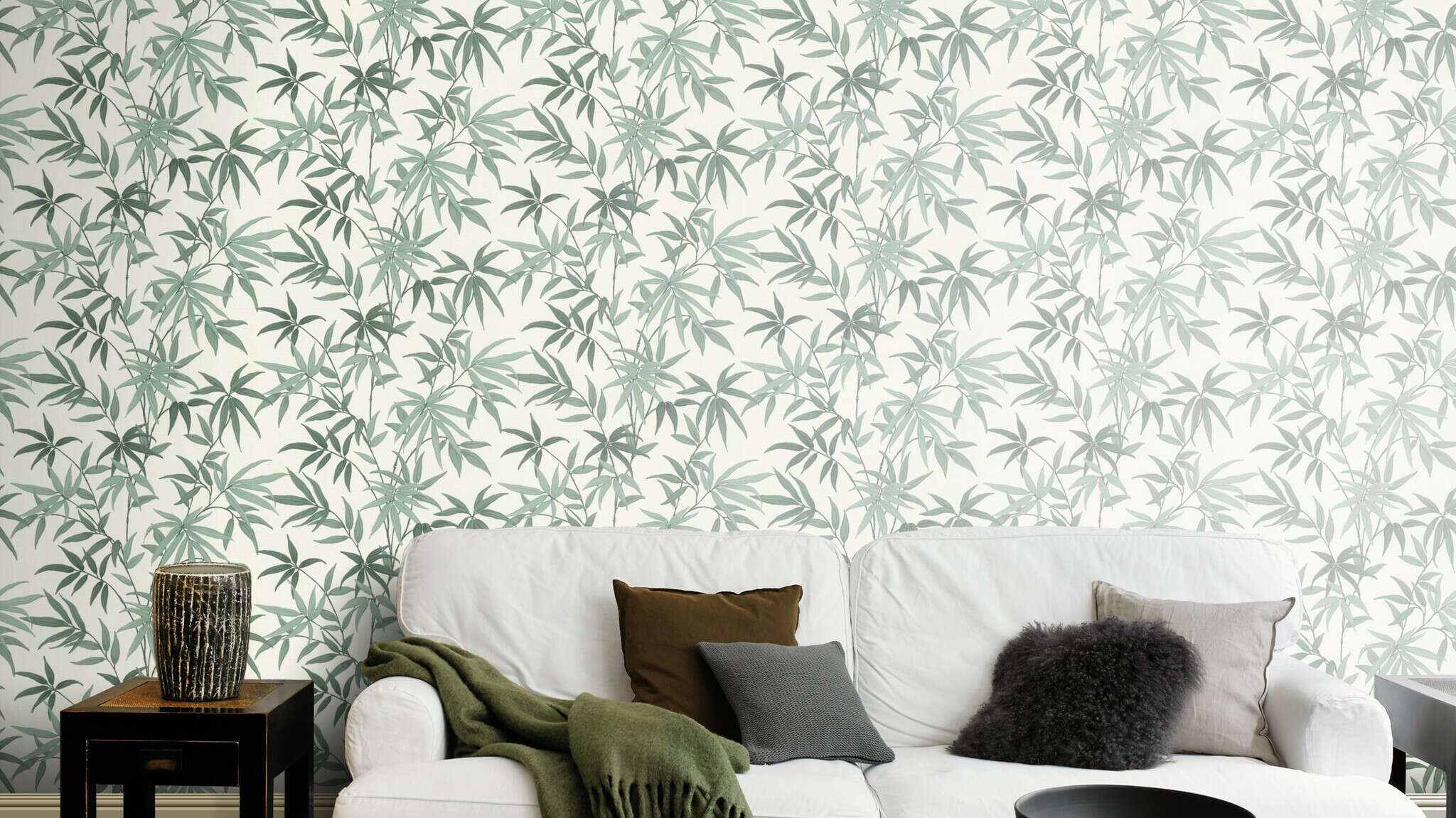 10-691511 Raumsituationen 3 Room with Wallpaper with individual bamboo plants and a textile look