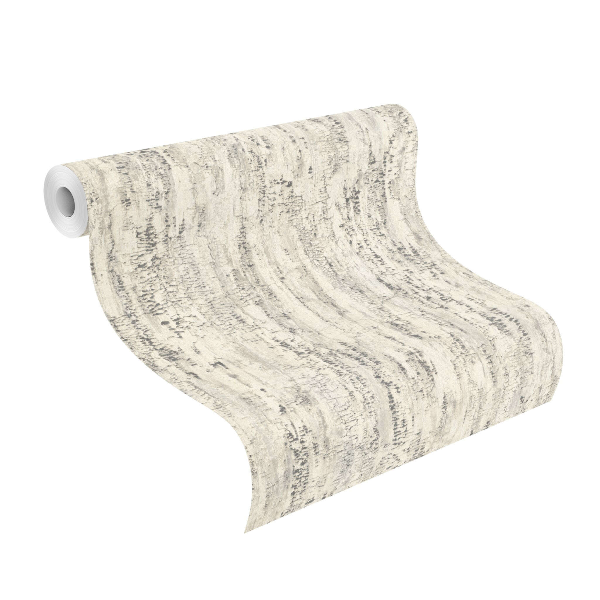 10-554045 Rolle abgerollt 1 Unrolled wallpaper roll with Wallpaper with a grain that looks like tree bark