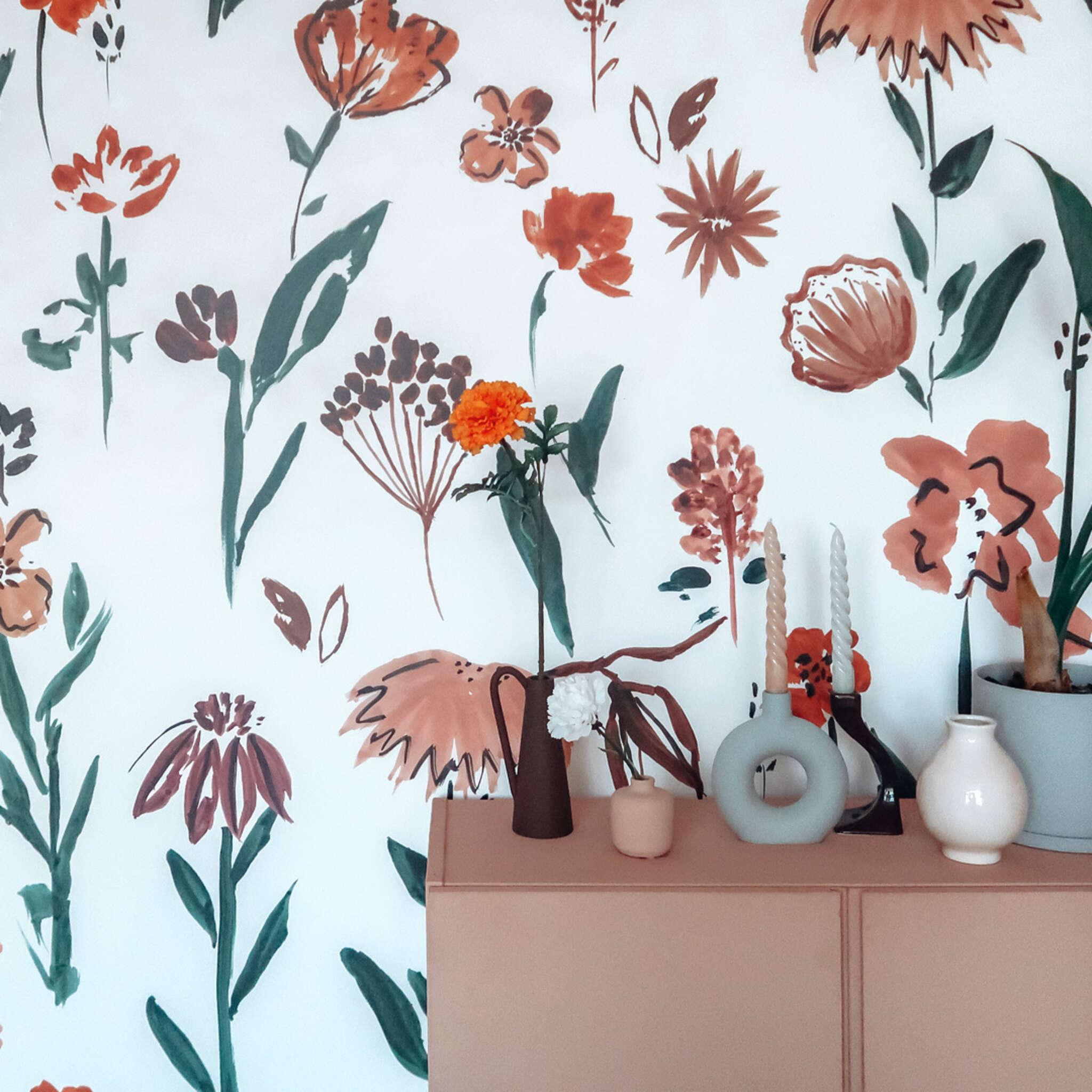 10-300133 Raumsituationen 1 Wall mural Ray of Flower in Green | Roomblush - RB266