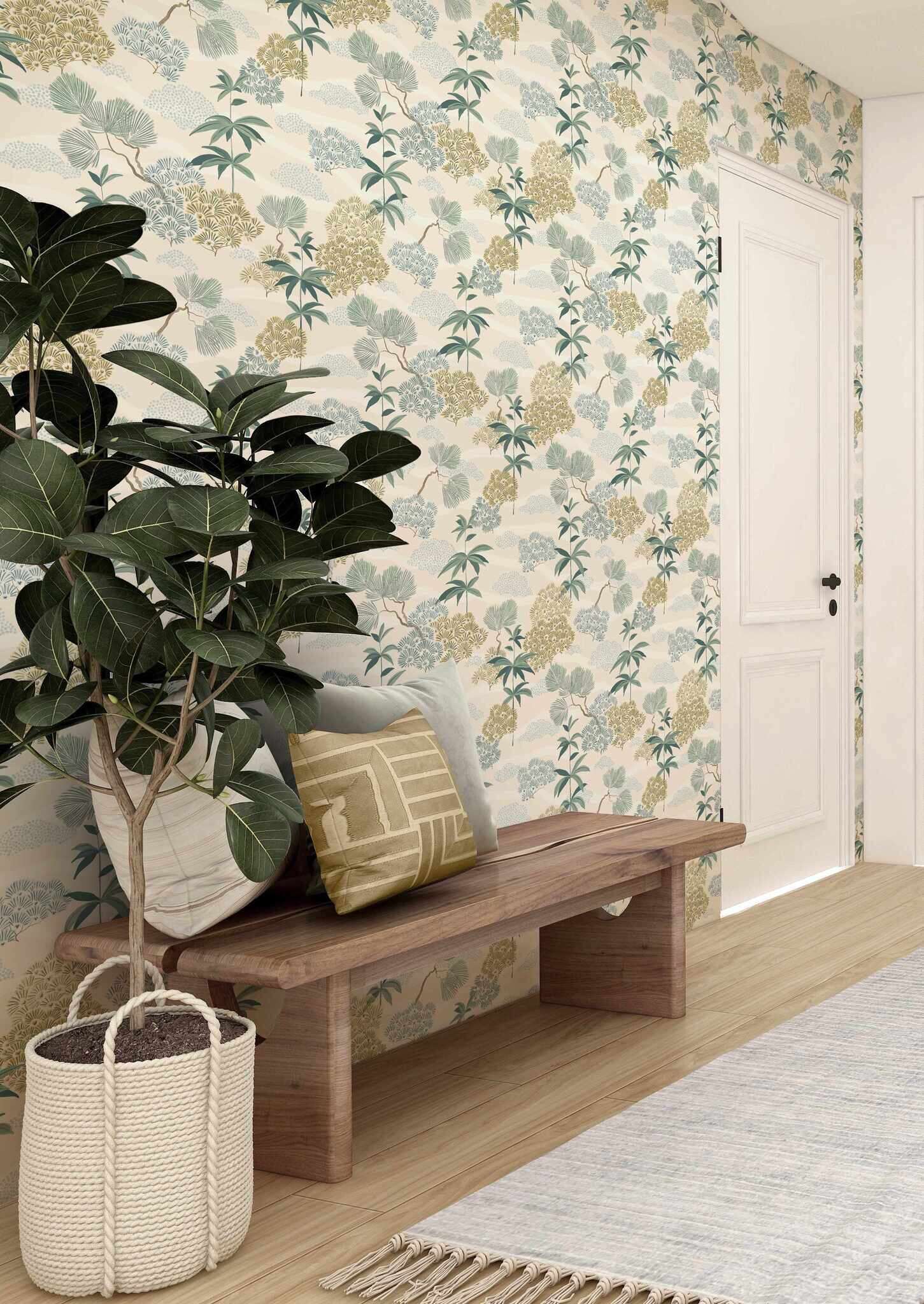 10-792515 Raumbilder 1 Room with Wallpaper with bamboo plants and fantasy flowers