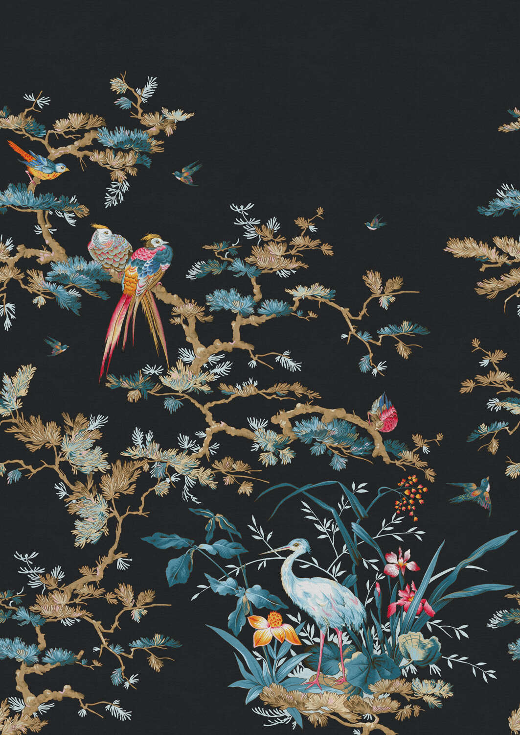 362879 - Wandbild - Exotische Vogelwelt auf schwarzem Grund magicwalls Papier peint 362879