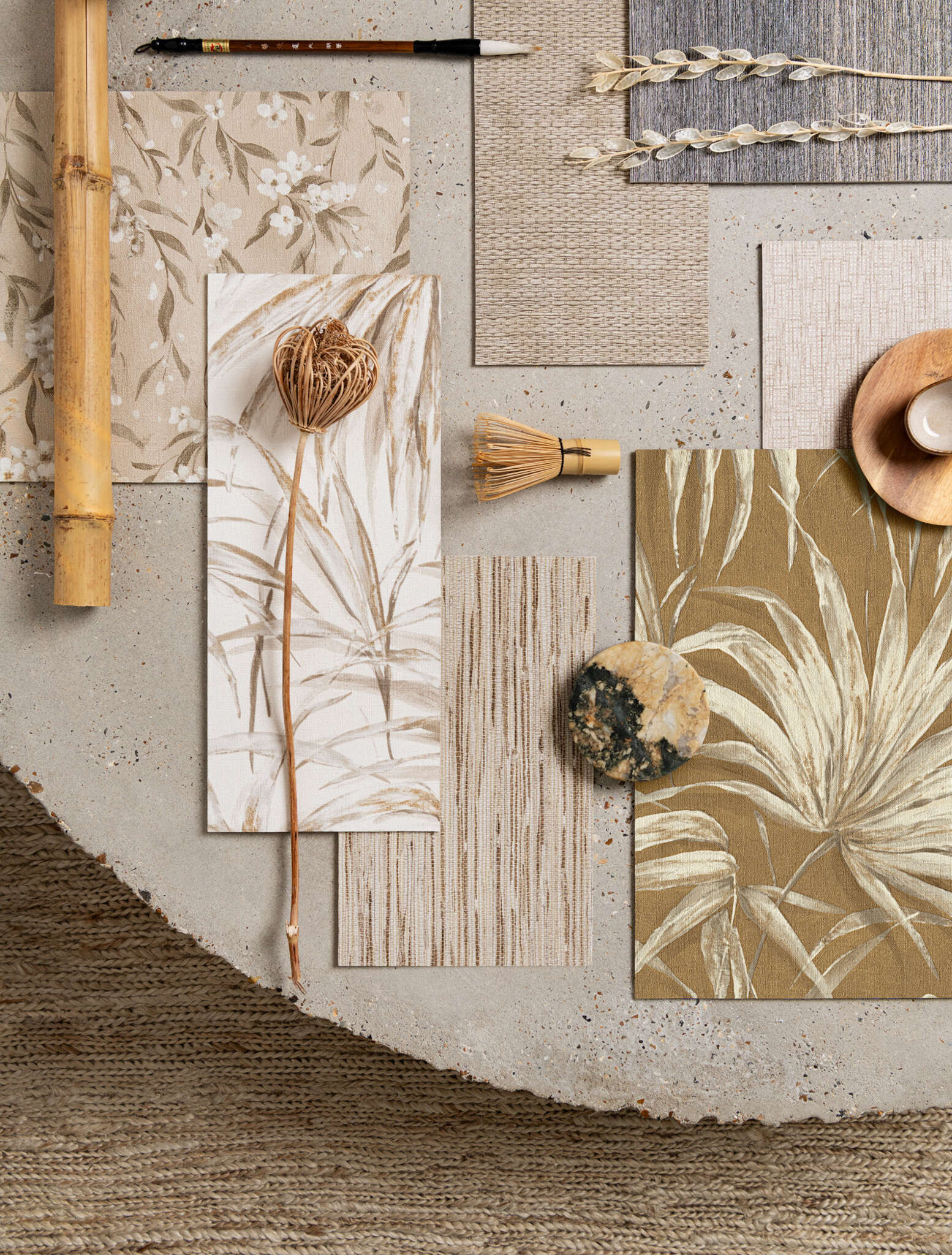 10-435153 Raumbilder 1 Non-woven wallpaper with a woven texture in beige and brown - Noble Zen Toki 435153