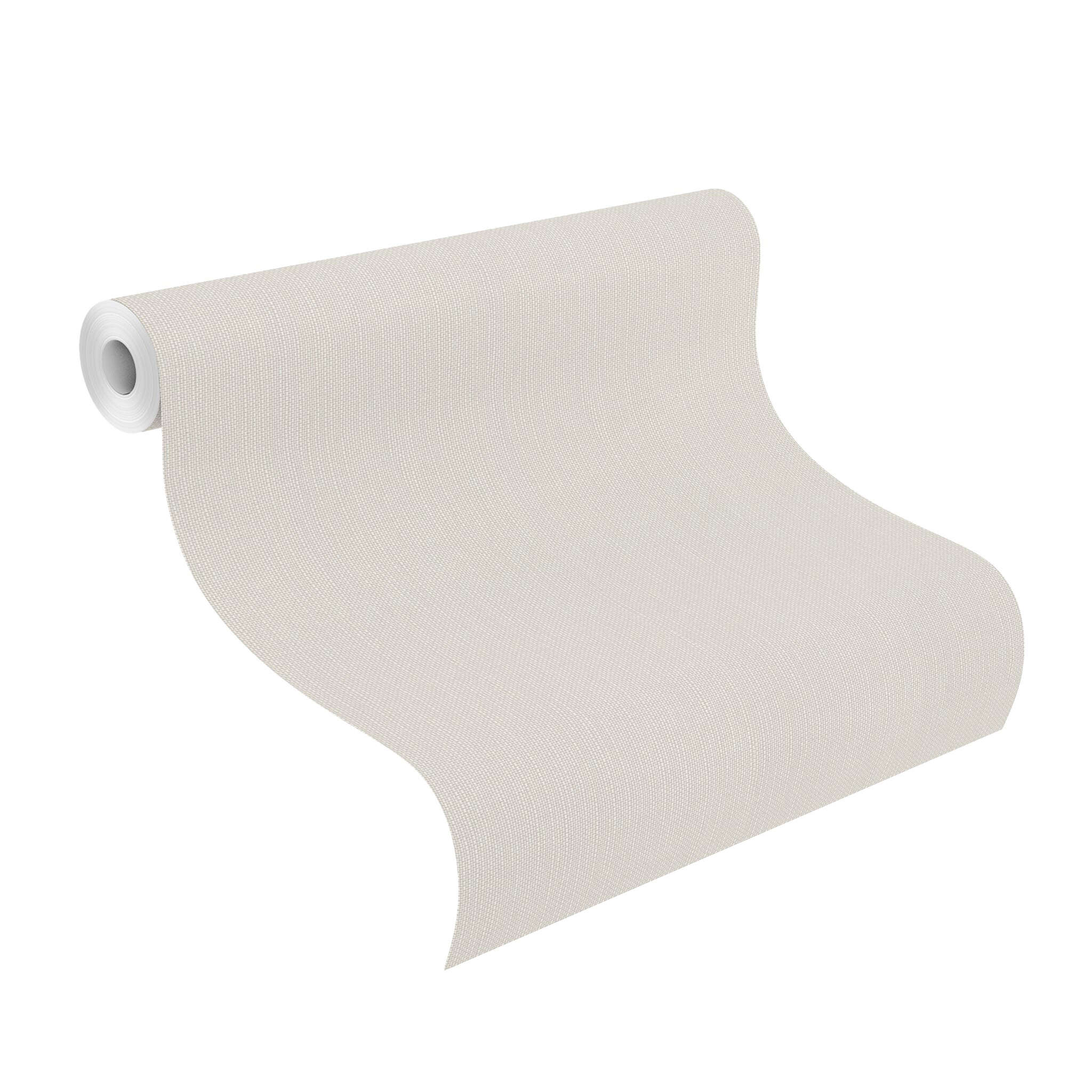 10-312362 Rolle abgerollt 1 Unrolled wallpaper roll with Light grey plain wallpaper with fine linen texture