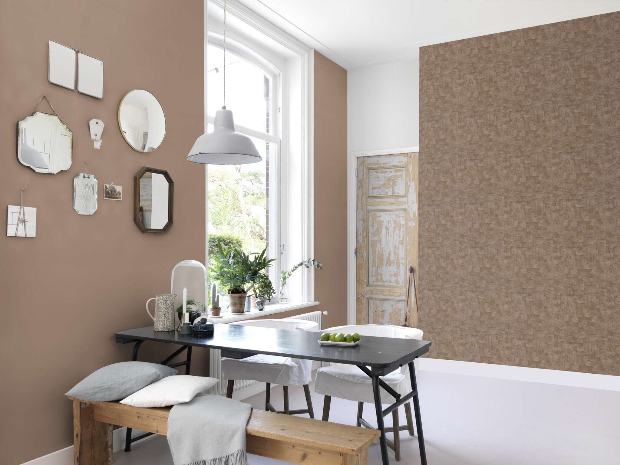10-752724 Raumsituationen 2 Une chambre avec Papier peint uni aspect cuir
