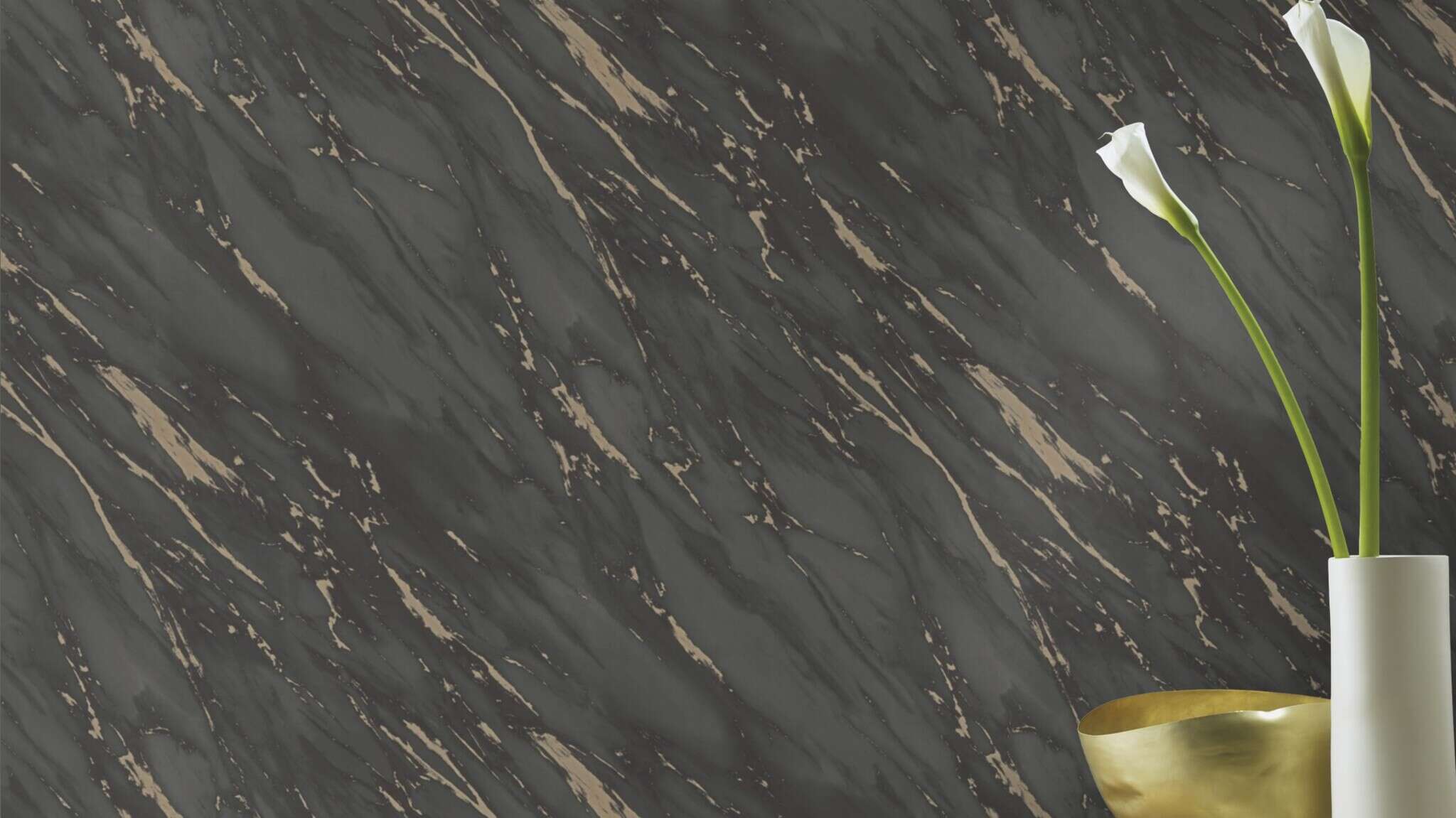 10-200157 Raumsituationen 1 Room with Luxurious wallpaper in anthracite and black with striking golden marble elements