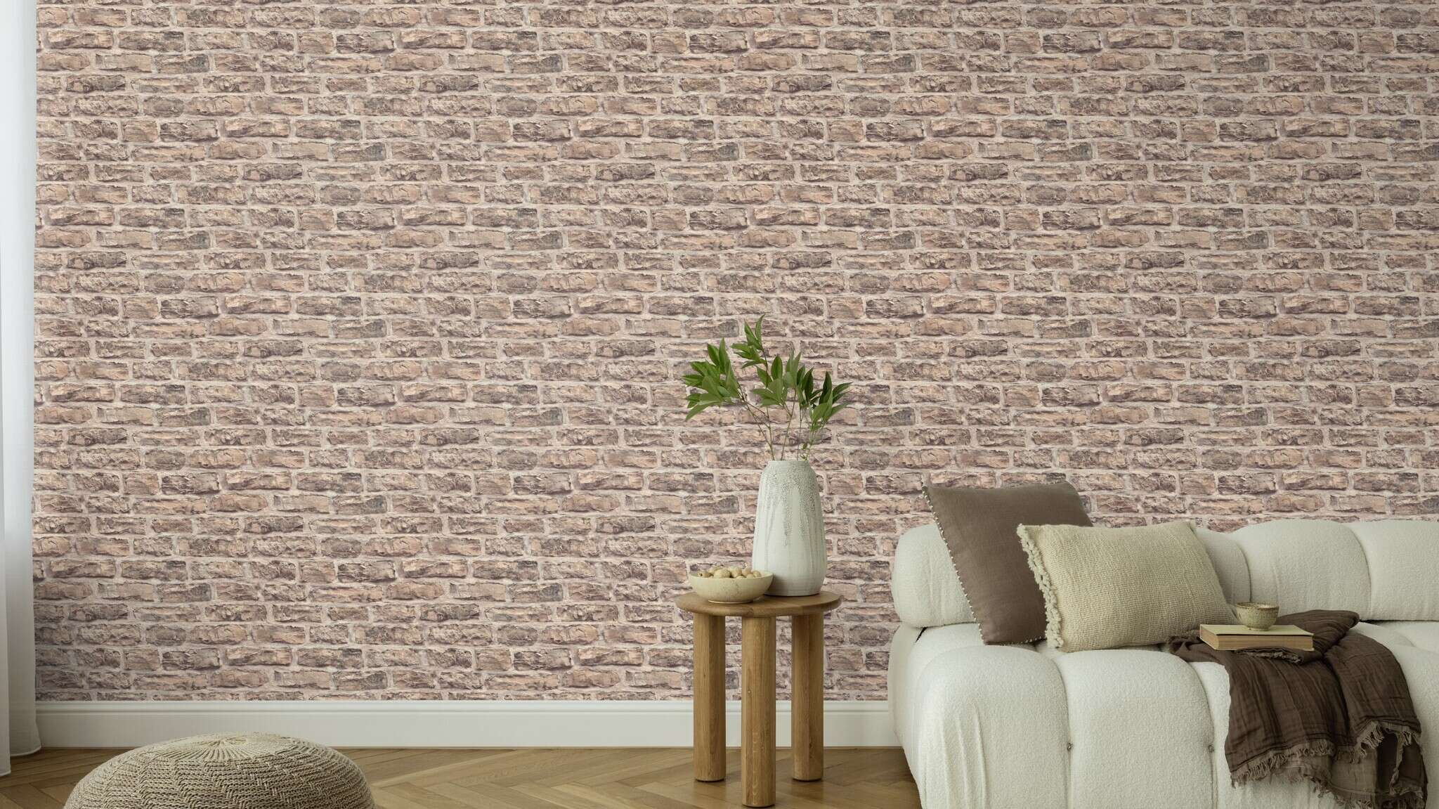 10-498325 Raumsituationen 3 Stone-effect wallpaper in beige Factory VI Brick 498325