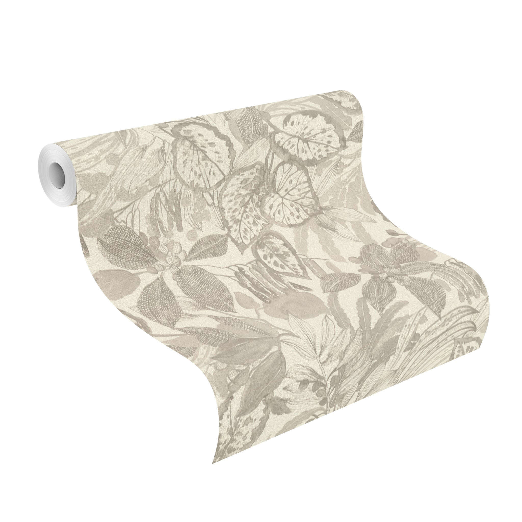 10-554915 Rolle abgerollt 1 Non-woven wallpaper in brown-greige Liverna 554915