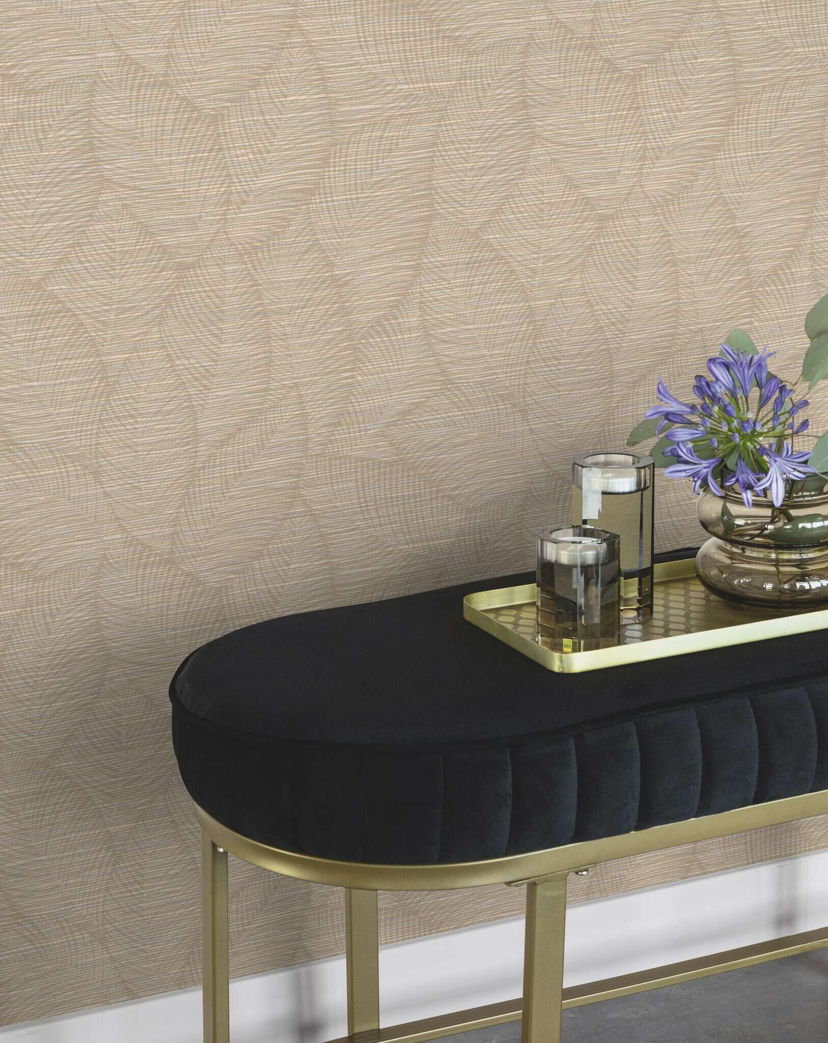 10-866834 Raumsituationen 2 Room with Coarse fabric pattern in beige with foliage in light brown