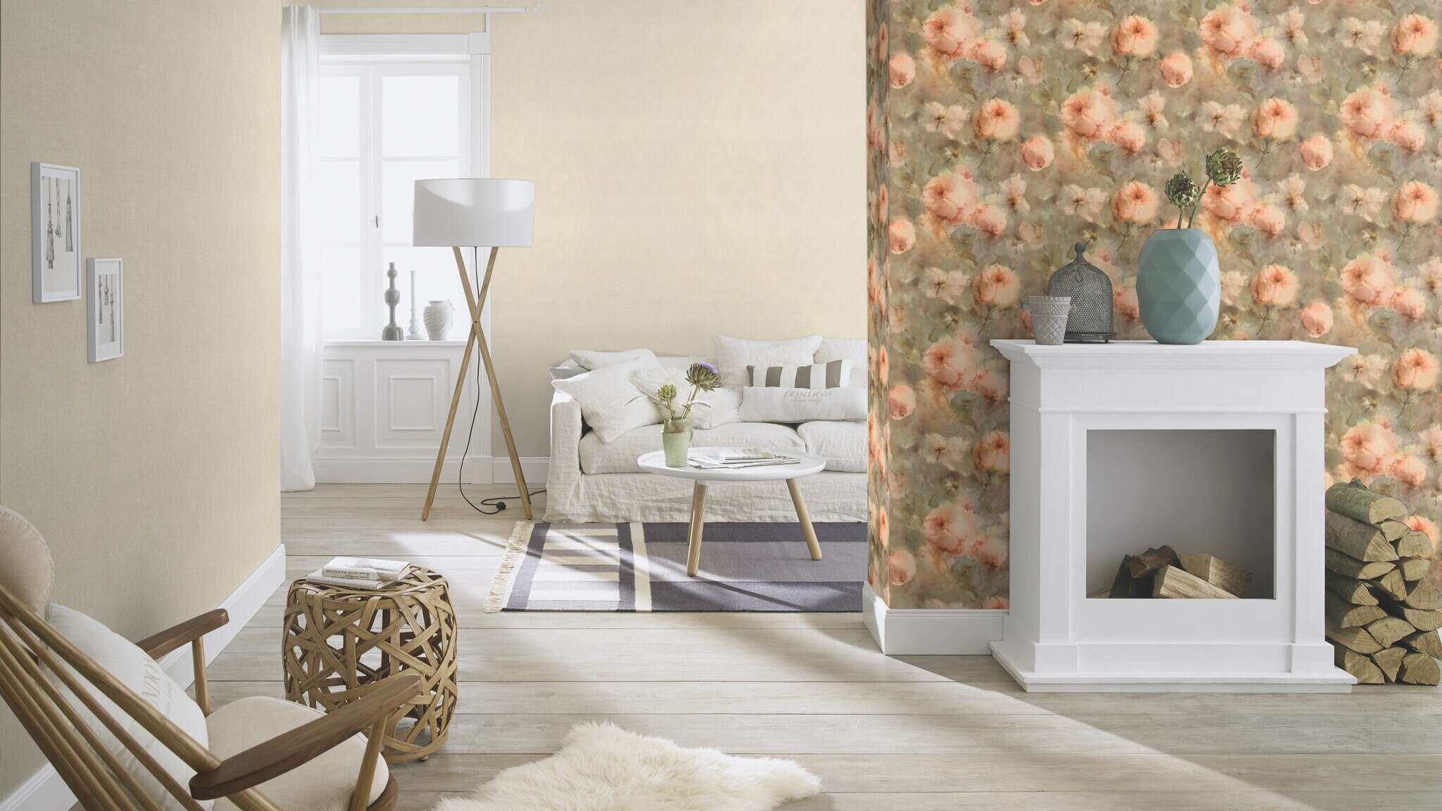 10-467147 Raumsituationen 1 Room with Warm, sandy colours with a fine surface texture – for cosy, natural wall designs.