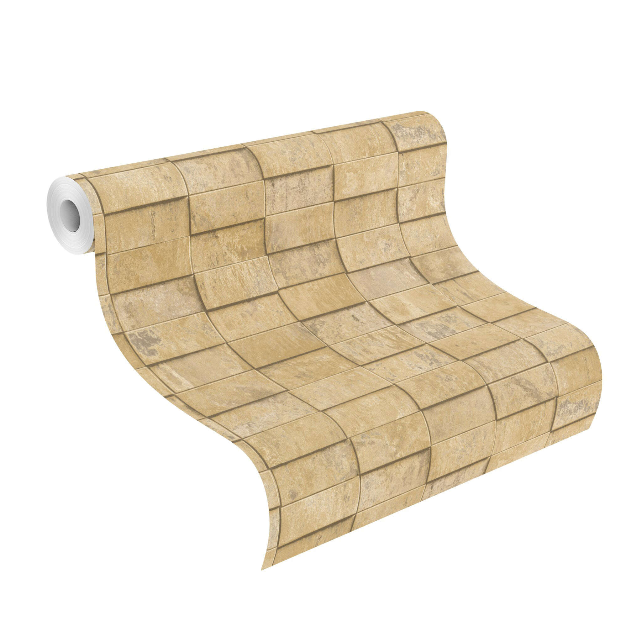 10-497144 Rolle abgerollt 1 Non-woven wallpaper Copper Tile in gold - Factory VI 497144