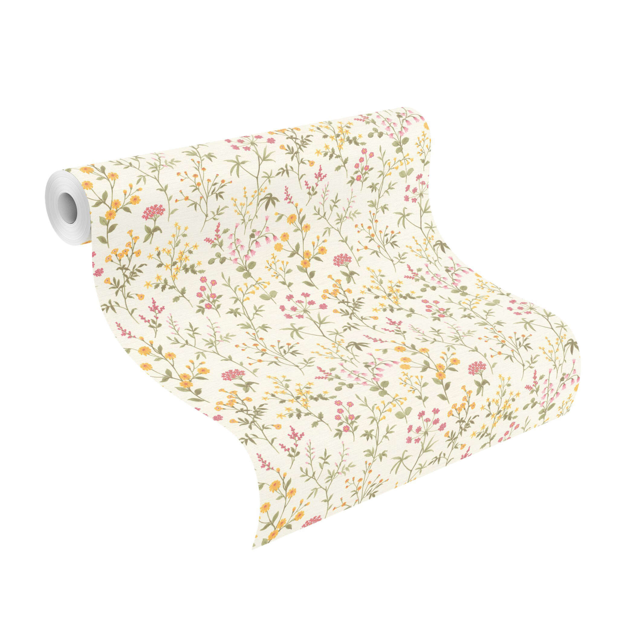 10-370317 Rolle abgerollt 1 Selbstklebende Tapete Blumen Daisy 370317 - Geblümte Tapete mit Wildblumen in Gelb, Rosa und Grün