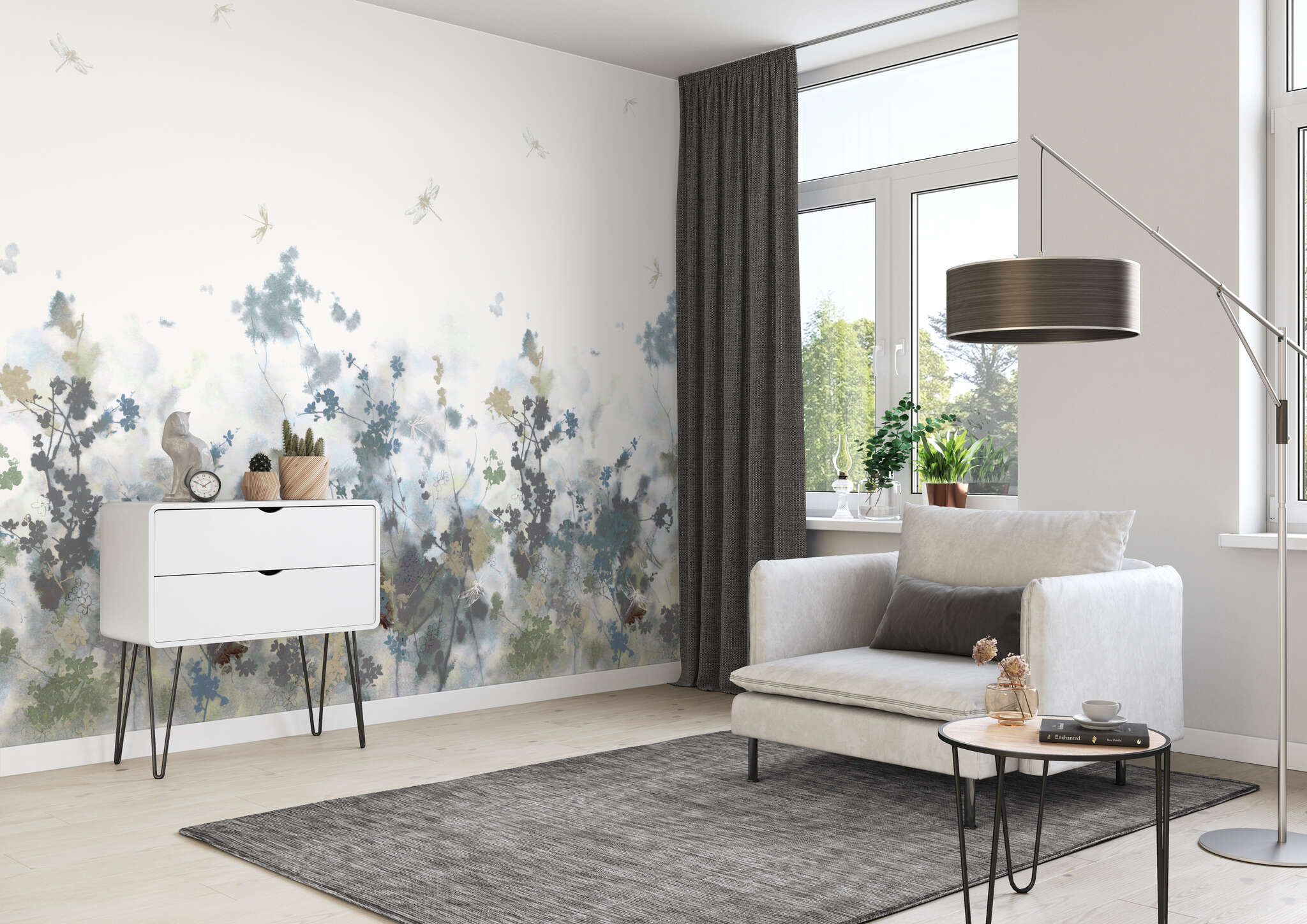 Wohnzimmer mit 360929 - Wandbild - Pflanzenprints in sanftem blauen Licht magicwalls photo wallpaper 360929
