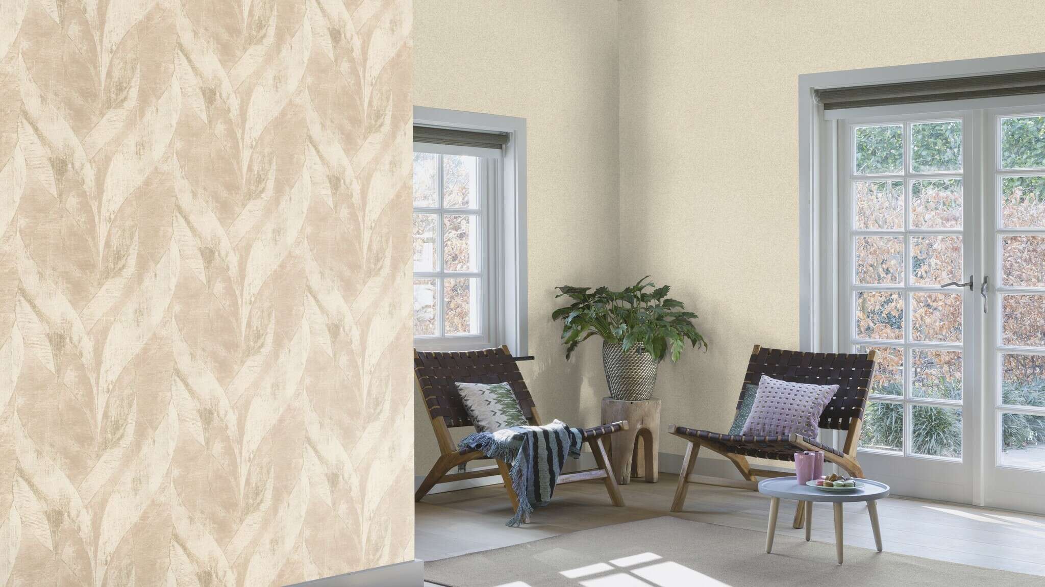 10-520248 Raumsituationen 4 Room with Single-colour wallpaper with plaster look