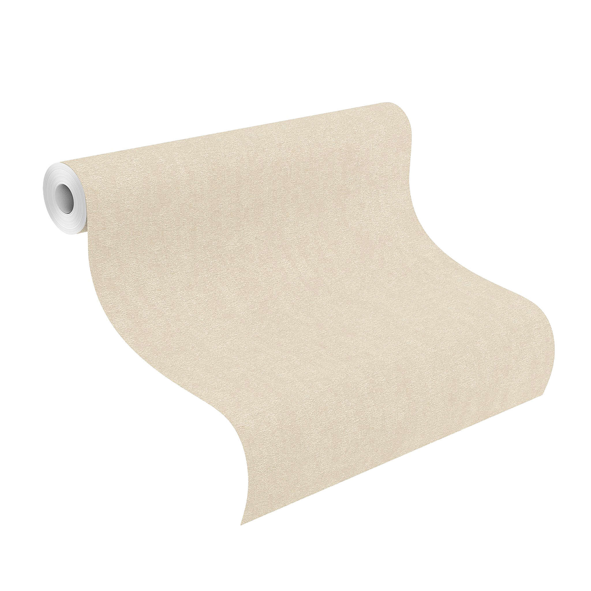 10-402339 Rolle abgerollt 1 Unrolled wallpaper roll with Plain beige wallpaper with a fine texture for timeless interior design