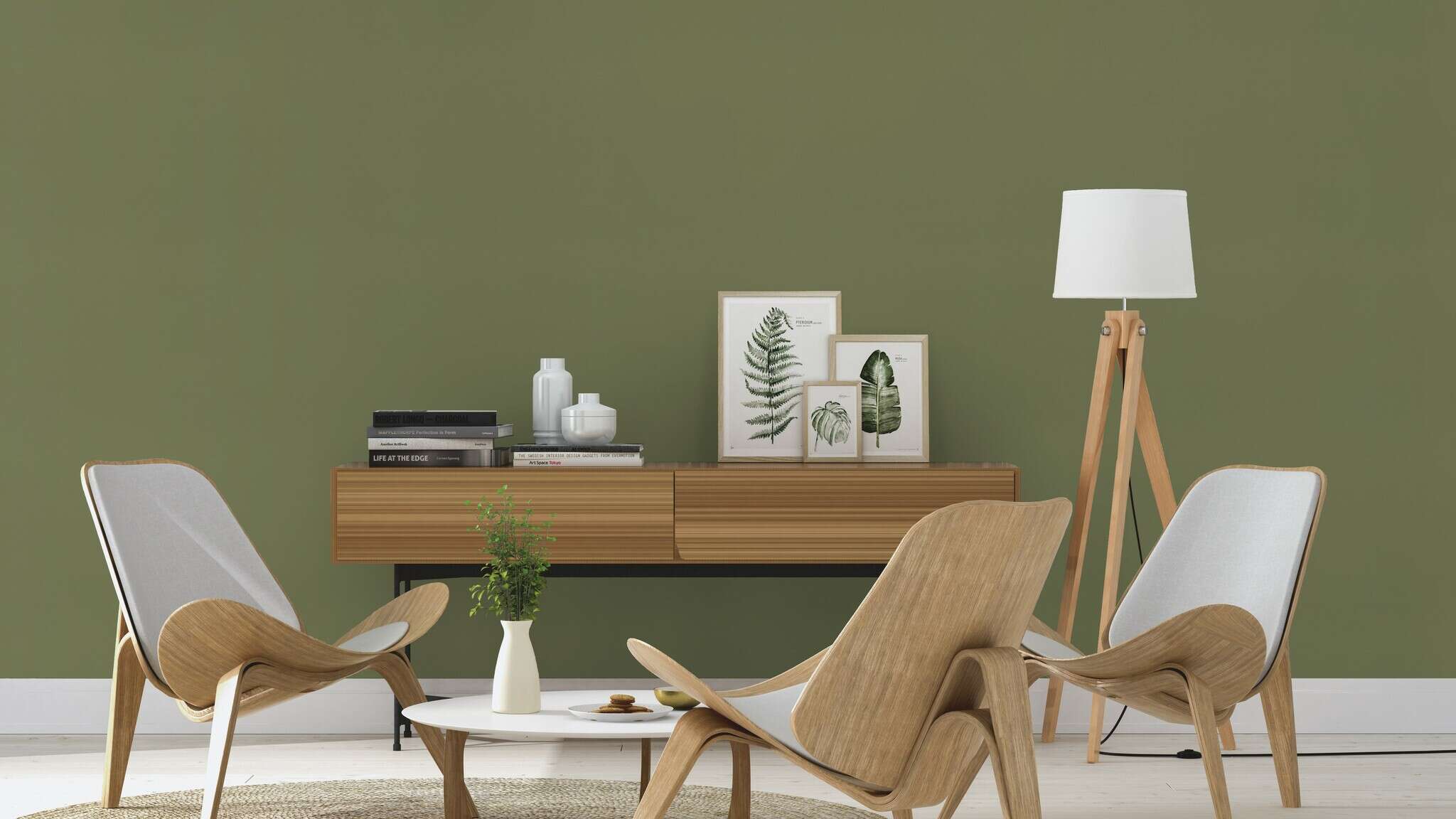 10-687538 Raumsituationen 1 Room with Single-colour wallpaper with a textile texture
