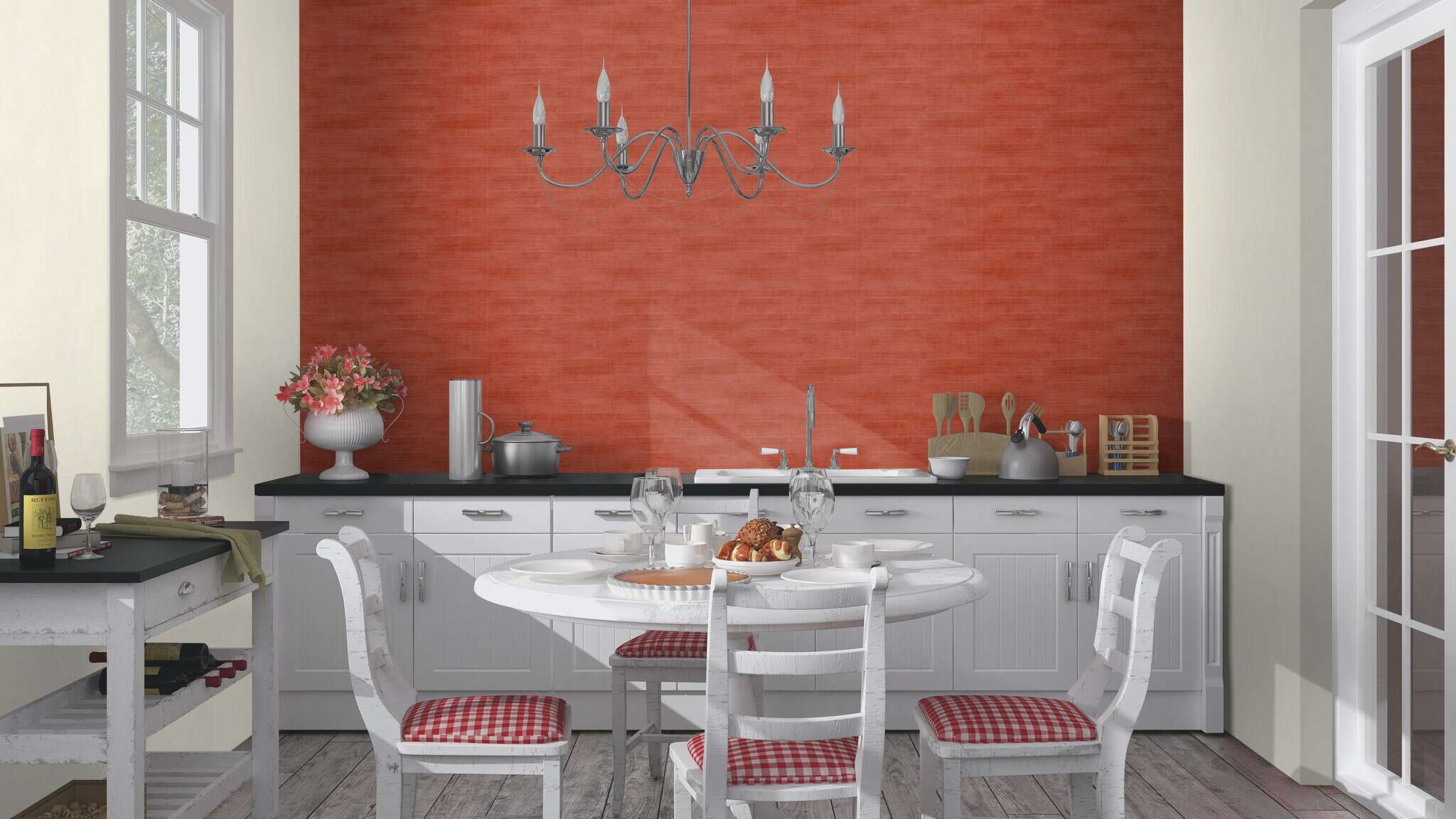 10-418507 Raumsituationen 2 Leather look non-woven wallpaper in red 418507