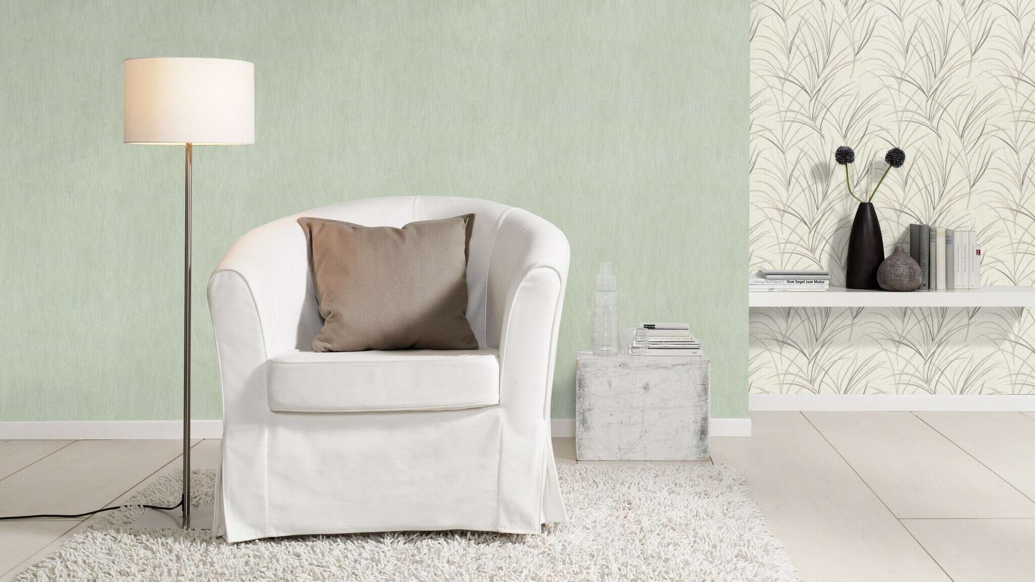 10-540642 Raumsituationen 3 Room with Wallpaper with overlapping grasses in a pastel look