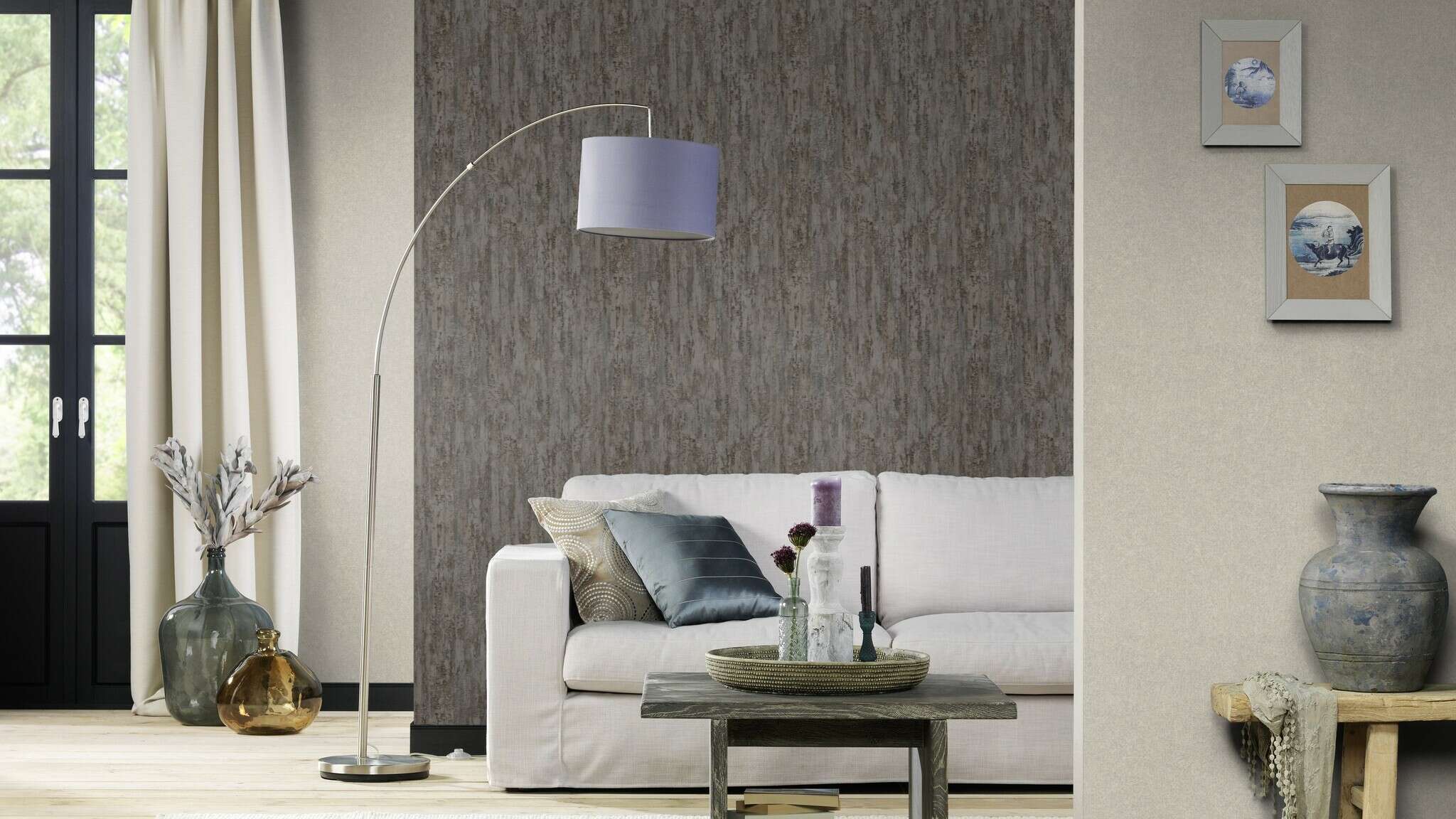 10-554076 Raumsituationen 6 Room with Wallpaper with a grain that looks like tree bark