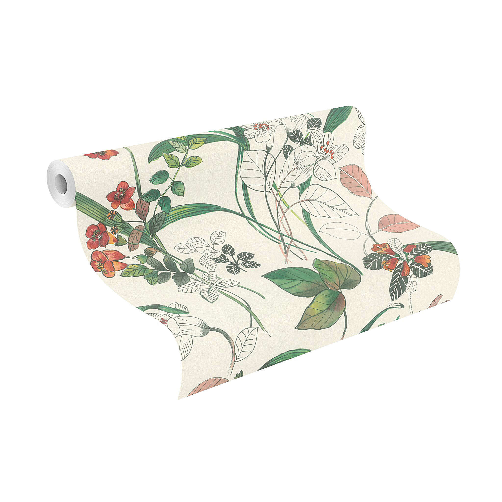 10-582604 Rolle abgerollt 1 Papier peint intissé à motifs floraux rouges et verts 582604
