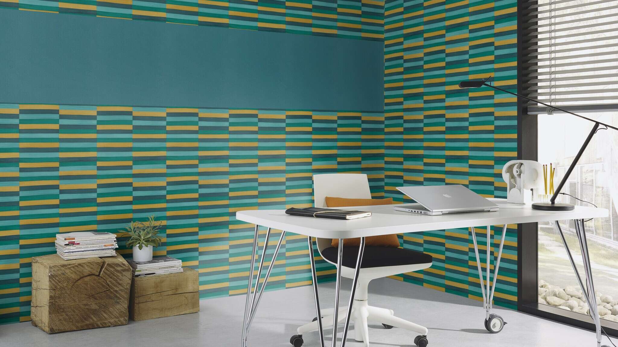 10-418736 Raumsituationen 3 Leather-look non-woven wallpaper in turquoise-dark turquoise Selection 418736