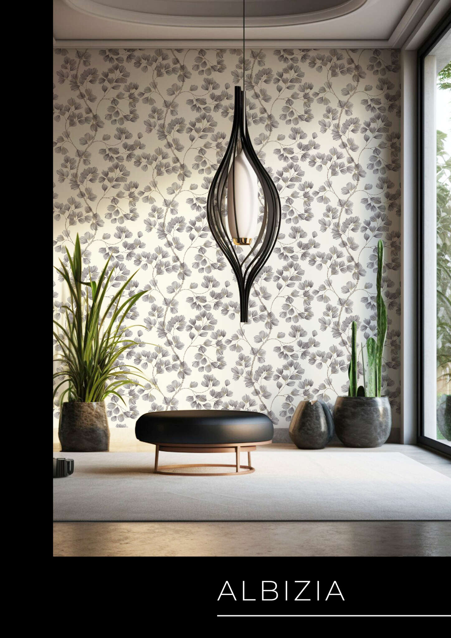 10-866933 Raumsituationen 3 Room with Wallpaper with branches and gold accents