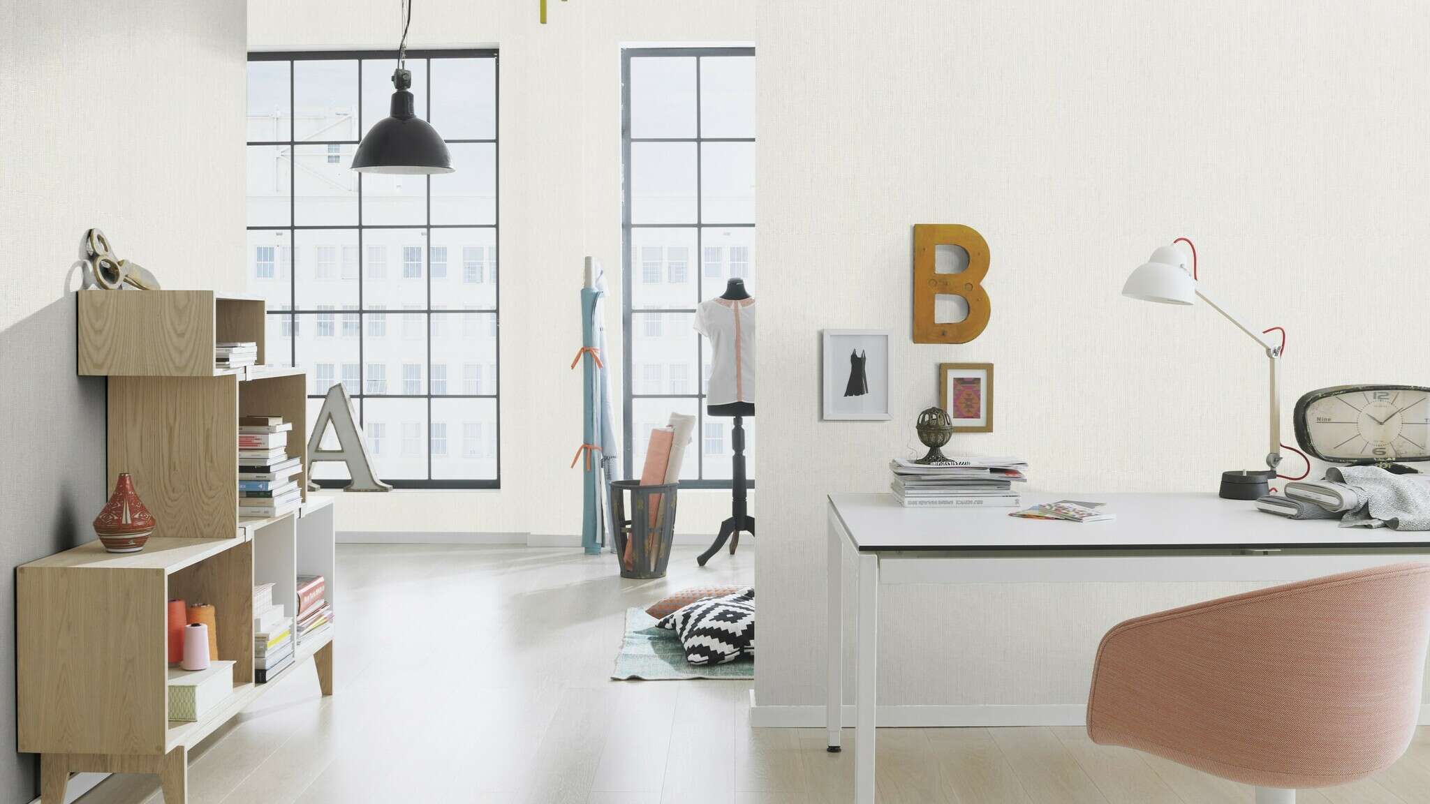 10-754001 Raumsituationen 2 Textile texture non-woven wallpaper in white Our best 2027 754001