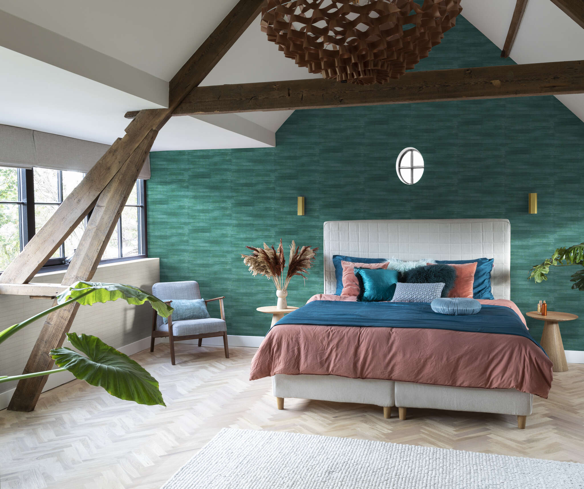 10-418408 Raumbilder 1 Leather-look non-woven wallpaper in green-petrol green Selection 418408
