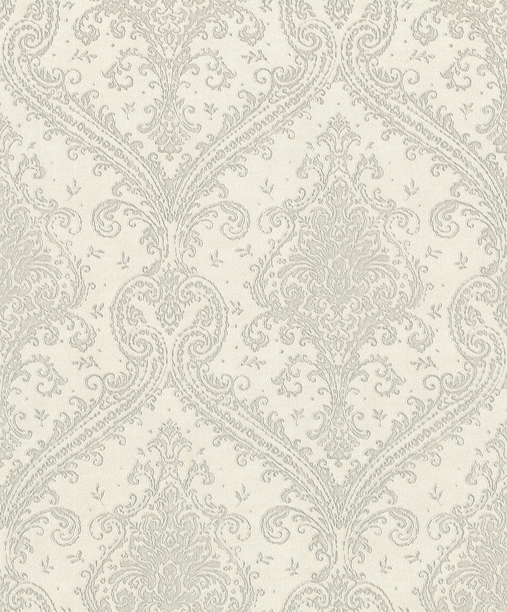 10-420517 Artikelscan 1 Papier peint non tissé élégant avec un motif ornemental baroque beige sur fond clair.