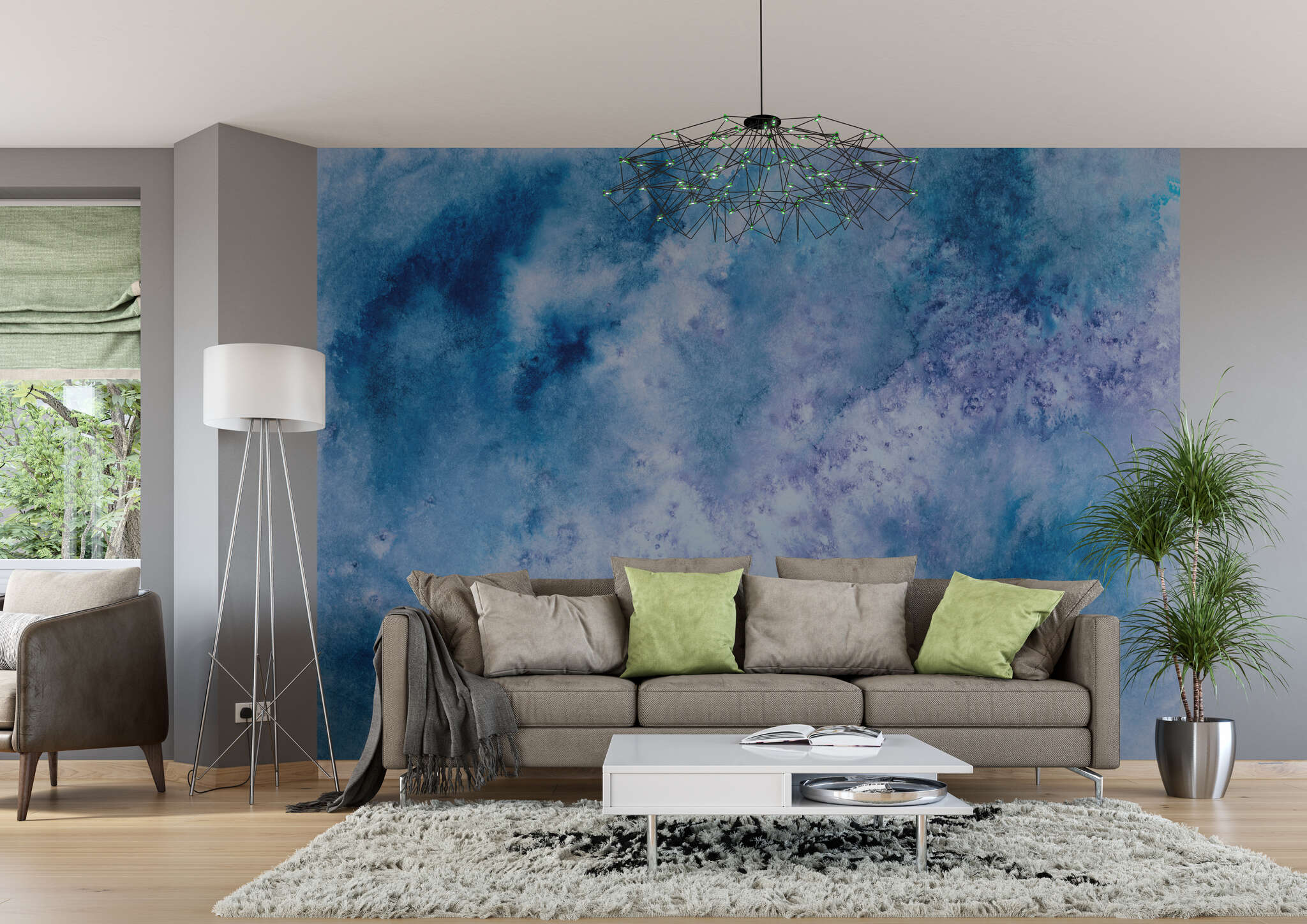 Wohnzimmer mit 362923 - Wandbild - Wolkiges Aquarell in weiß, blau und rosé magicwalls photo wallpaper 362916