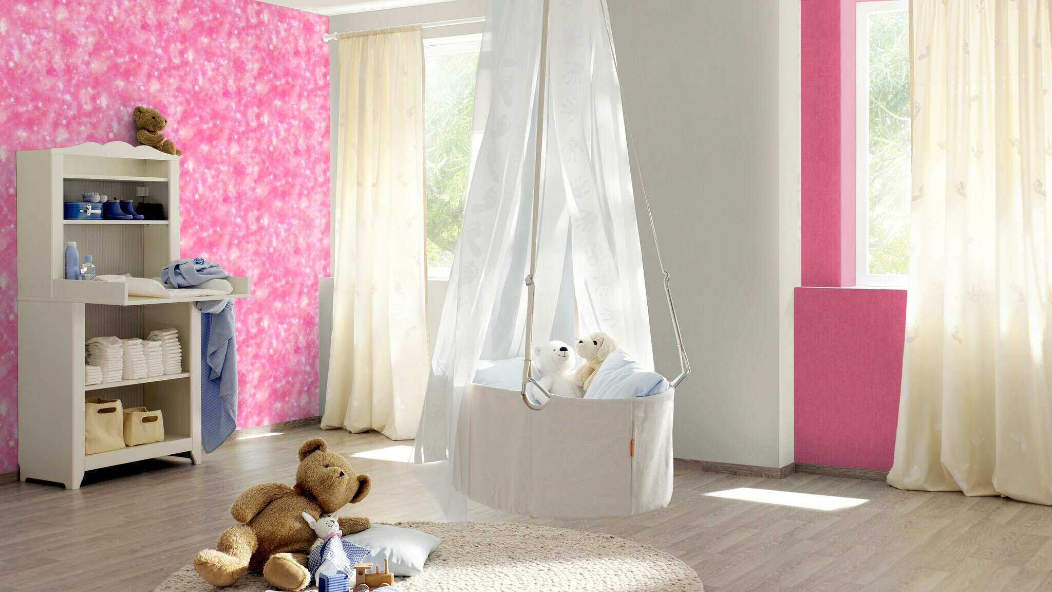 10-273212 Raumsituationen 1 Room with Playful wallpaper in pink shades with a sparkling effect and stars
