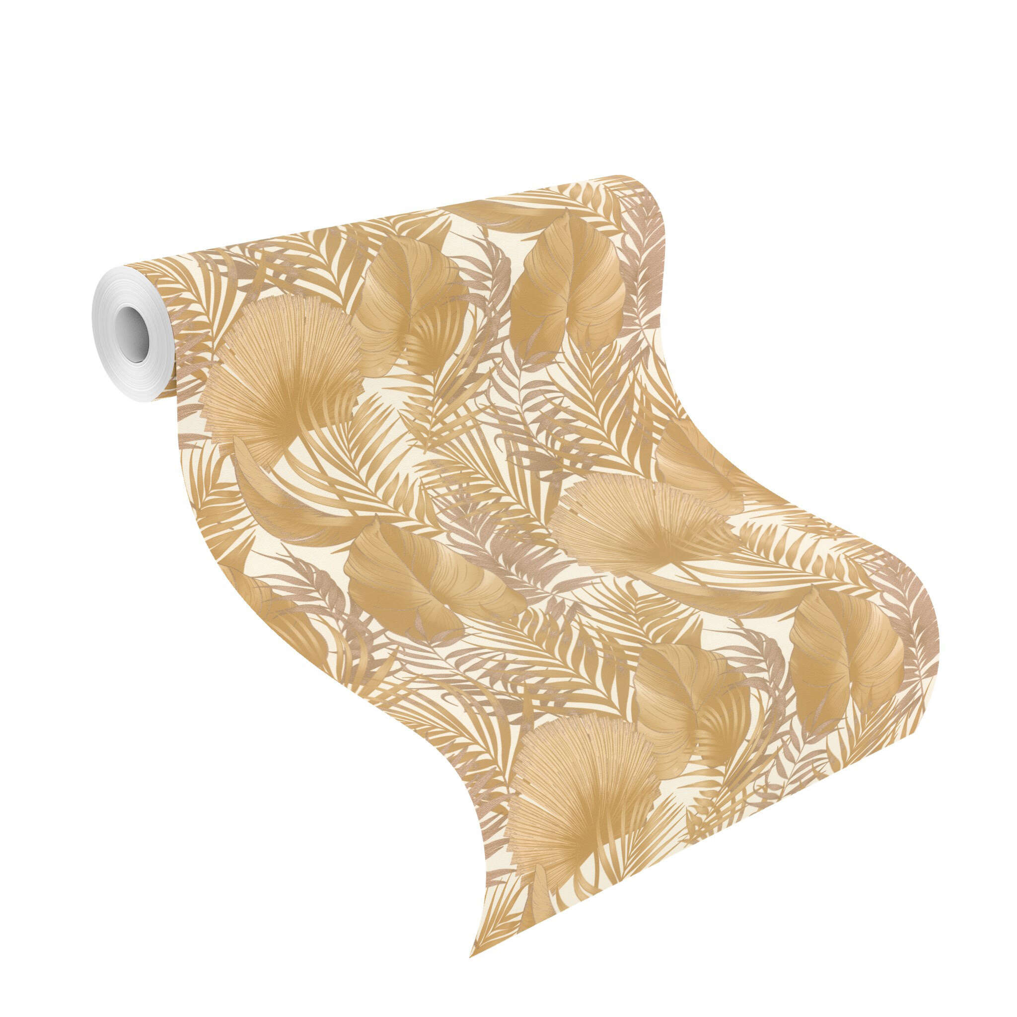 10-462081 Rolle abgerollt 1 Leaves non-woven wallpaper in gold Selection vinyl/non-woven 462081