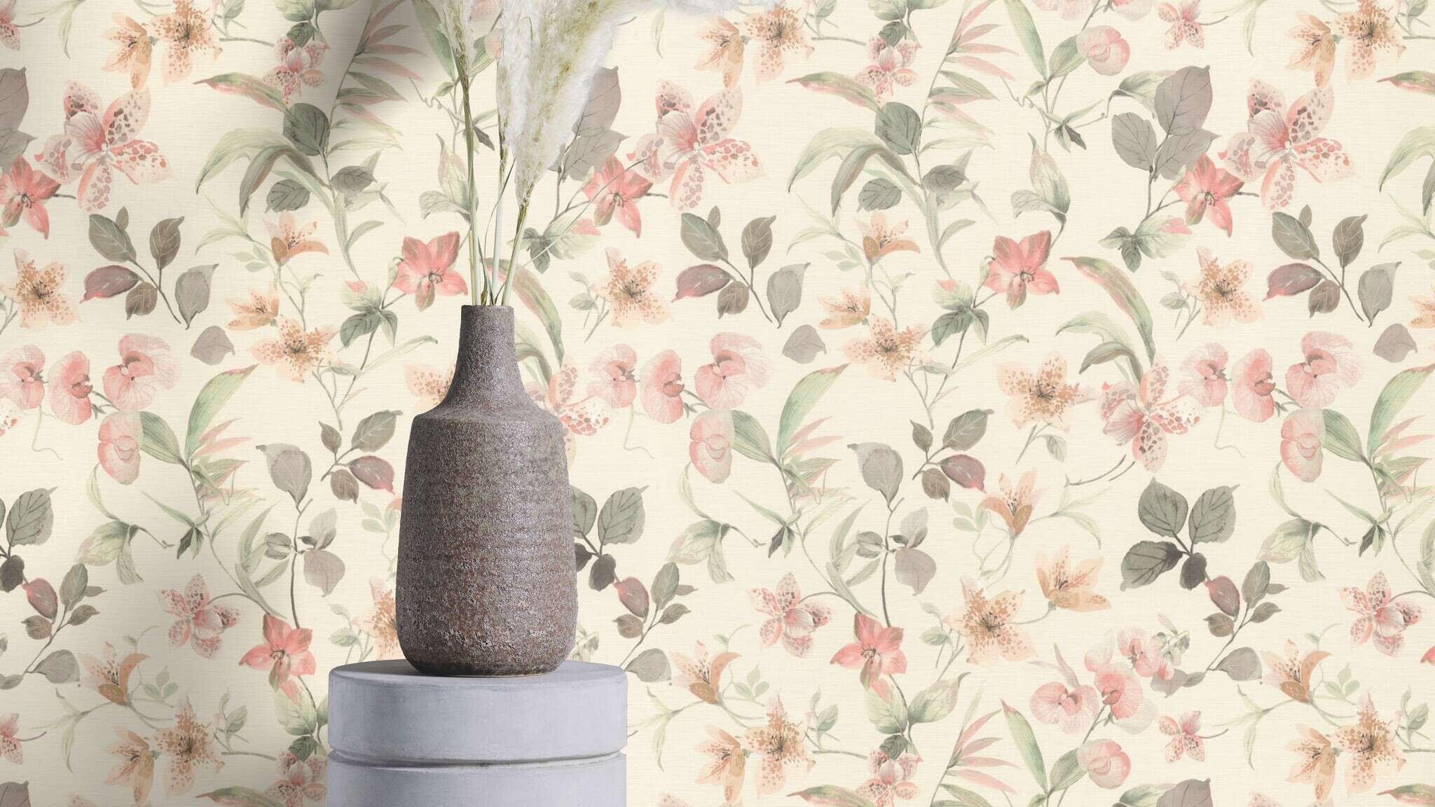 10-371314 Raumsituationen 2 Lumina 371314 self-adhesive wallpaper - floral pattern in soft green and pink