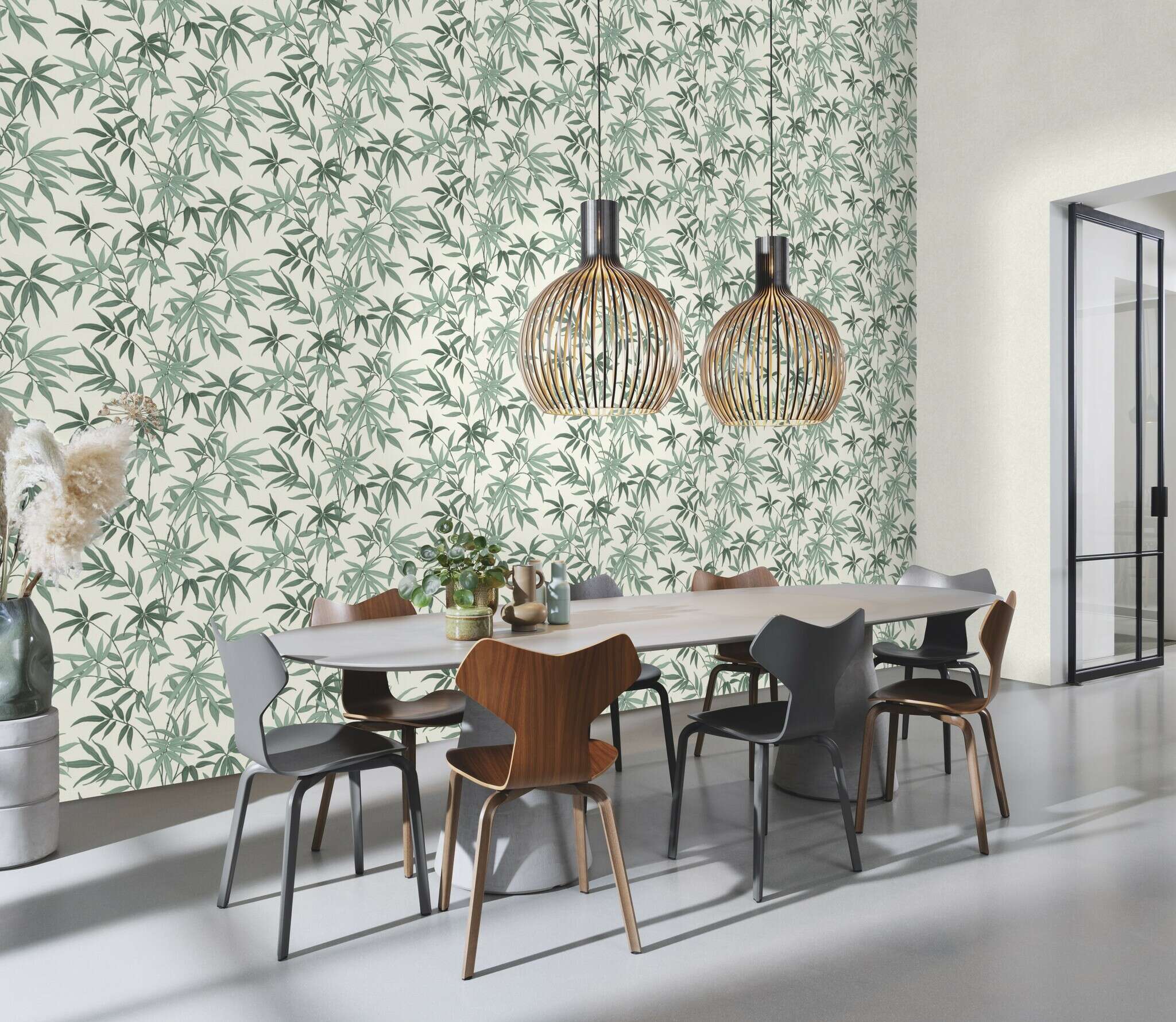 10-691511 Raumsituationen 5 Room with Wallpaper with individual bamboo plants and a textile look