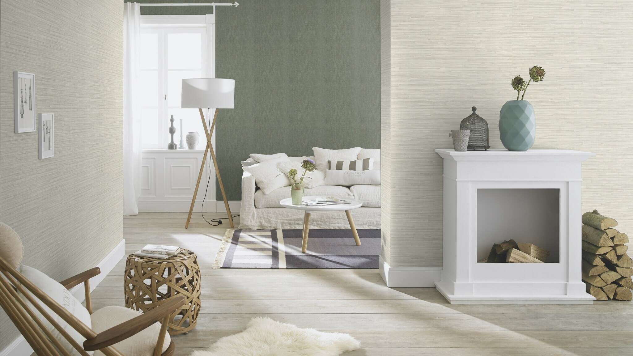 10-550078 Raumsituationen 4 Non-woven wallpaper in light green-grey-green Selection 550078