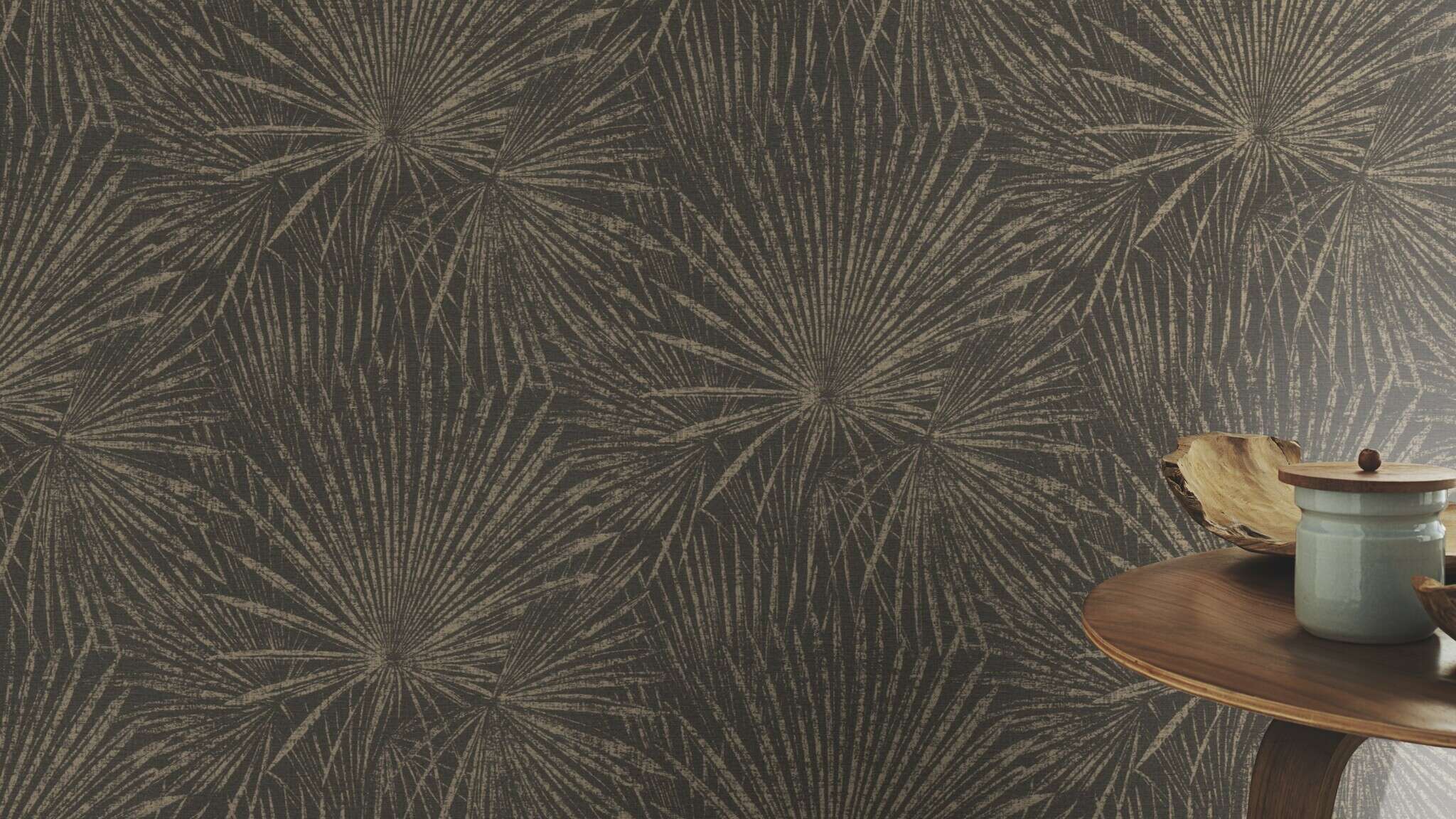 10-555745 Raumsituationen 2 Raum mit Tapete mit gezeichneten Palmwedeln im Shabby Chic