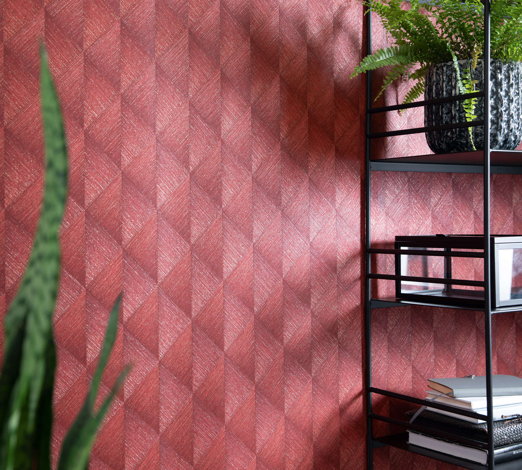 10-687965 Raumbilder 1 Room with Three-dimensional wallpaper with diamonds and triangles