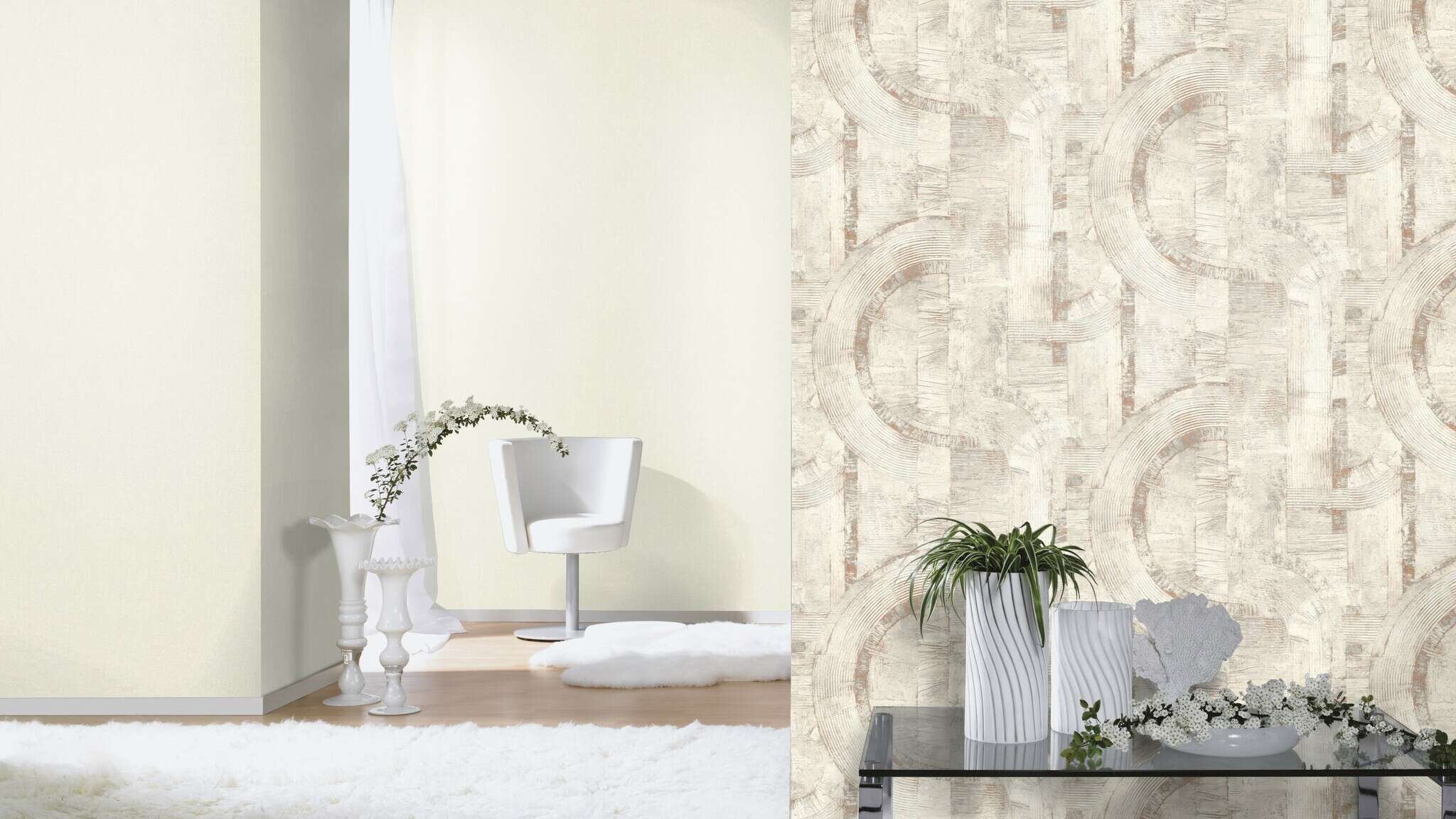 10-554410 Raumsituationen 4 Room with Single-colour wallpaper with a textile texture