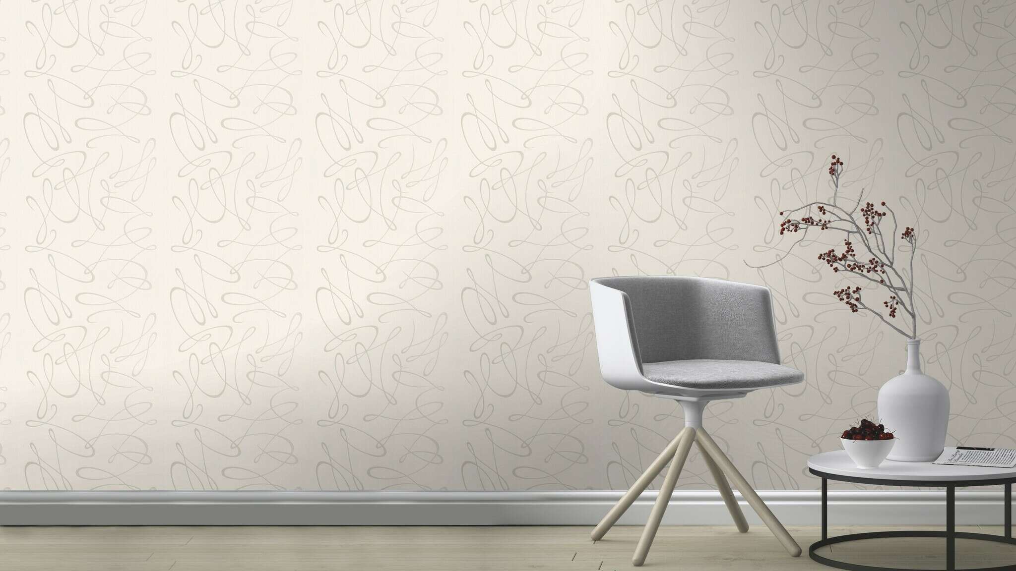 10-753301 Raumsituationen 3 Papier peint intissé crème avec volutes brillantes, 753301
