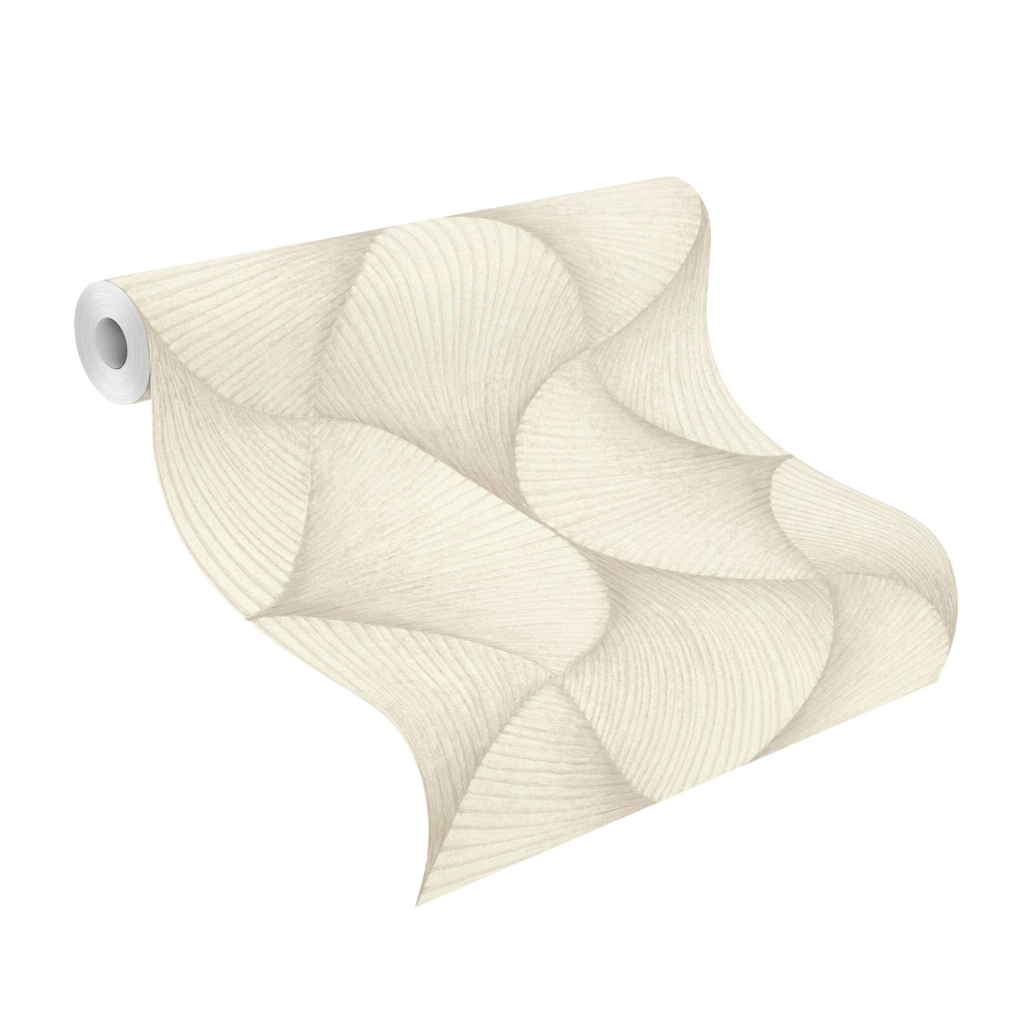 10-608229 Rolle abgerollt 1 Unrolled wallpaper roll with Graphic wallpaper with shells and grooved texture