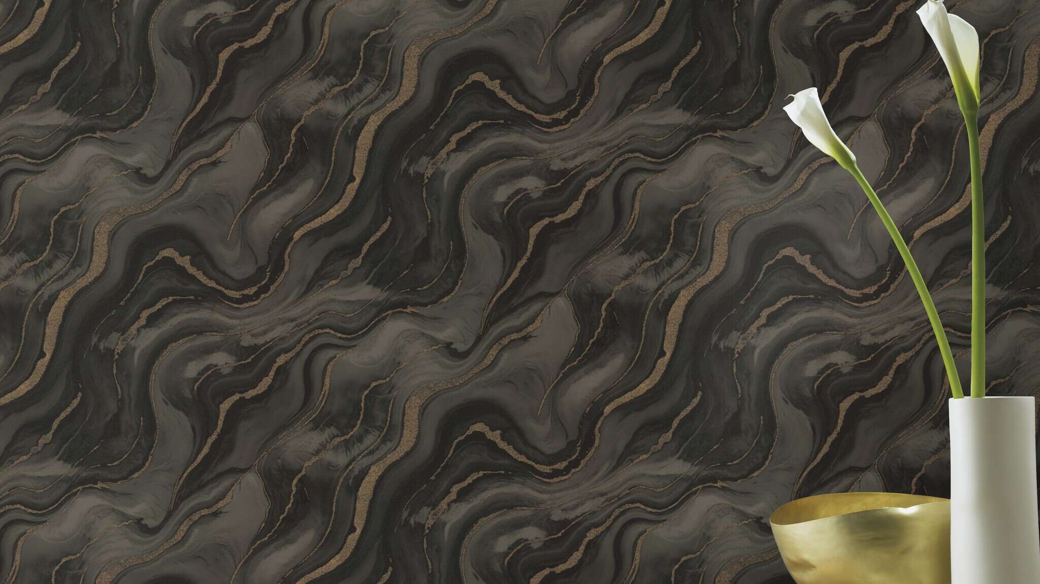 10-497663 Raumsituationen 1 Marble-effect wallpaper in dark grey - Factory VI Marmorea 497663