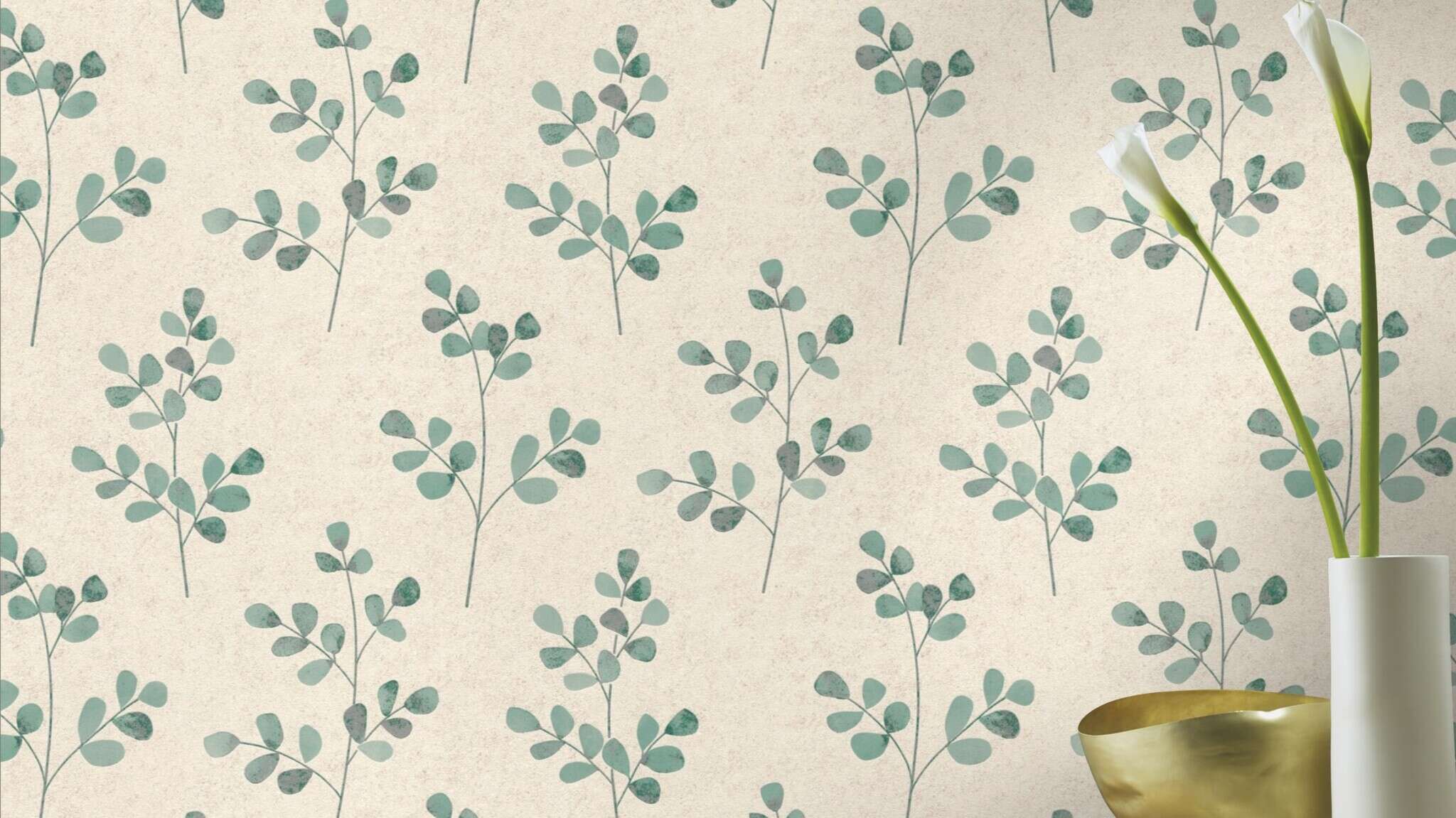 10-508437 Raumsituationen 3 Room with Textured wallpaper with three-dimensional plants