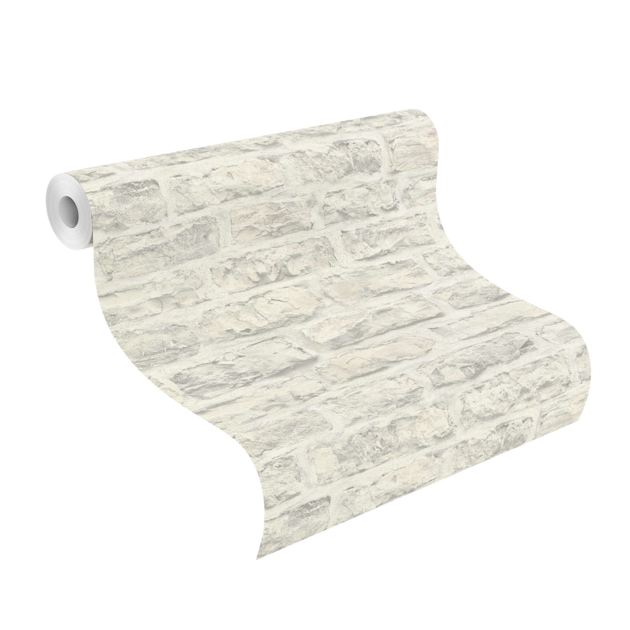10-498318 Rolle abgerollt 1 Stone-effect wallpaper in white Factory VI Brick 498318