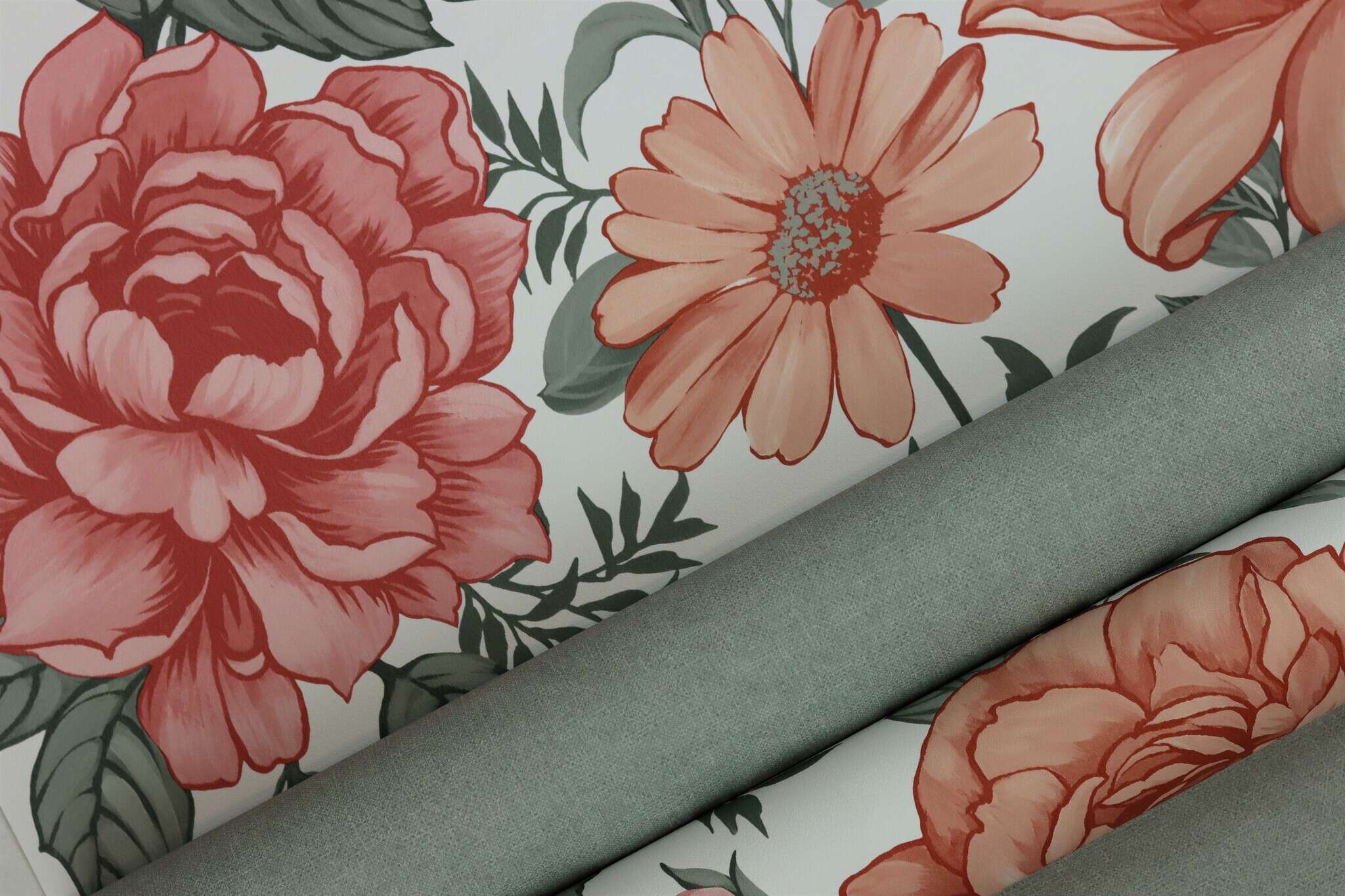 10-252835 Detailaufnahmen 5 Detailed image of Greenish matt wallpaper with a smooth texture for a calming room effect