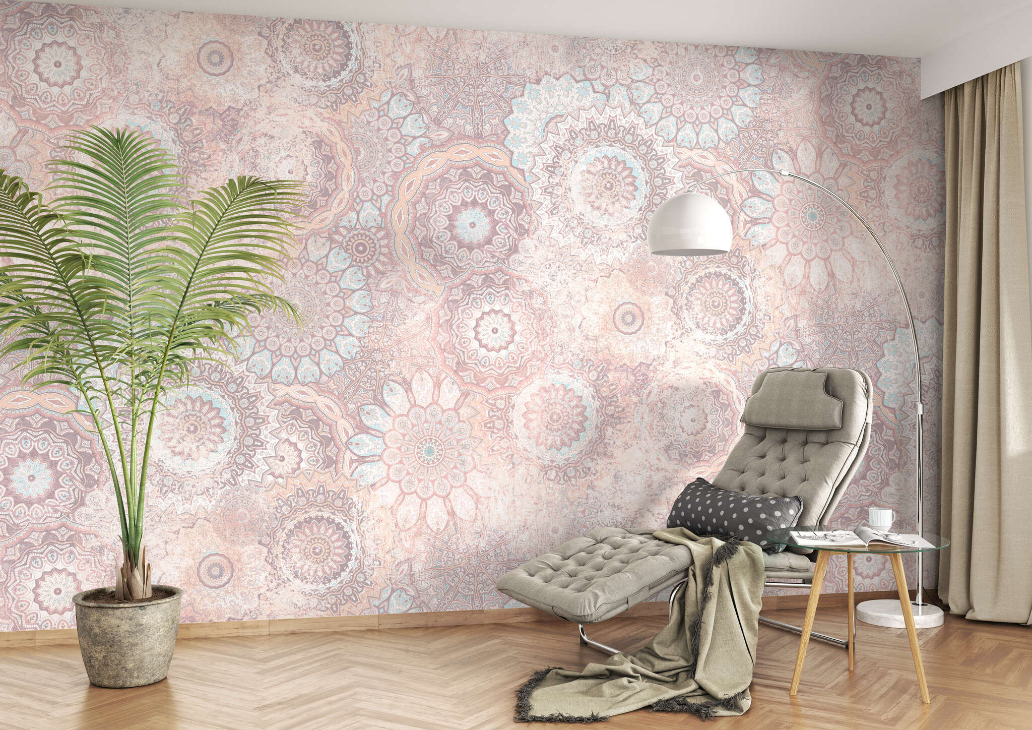 Lese-Ecke mit 362978 - Wandbild - Prallvolle Mandala-Sammlung in Pastellblau, -creme und -rosa magicwalls Mandala photo wallpaper in pink 362978
