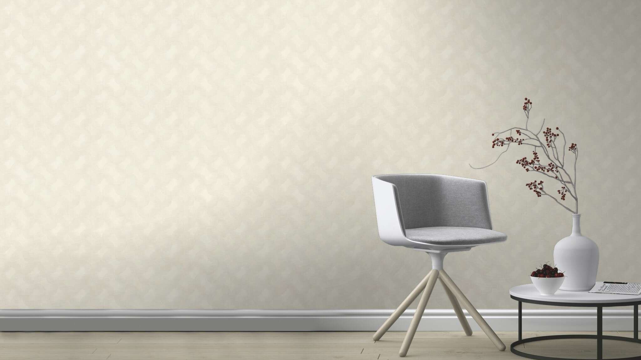 10-608120 Raumsituationen 2 Room with Graphic wallpaper with overlapping waves in a three-dimensional look