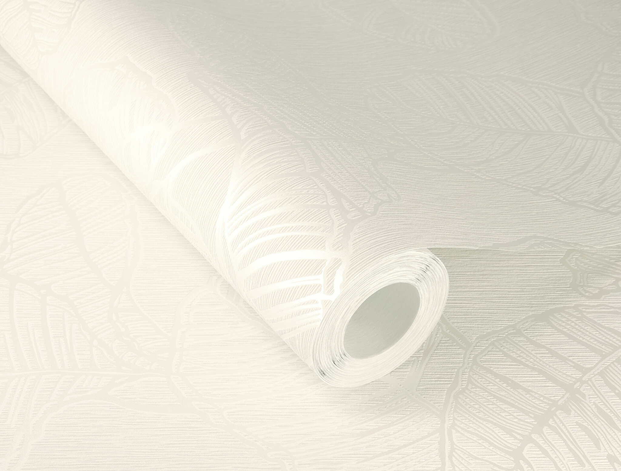 10-822601 Detailaufnahmen 1 Detailed image of White background with sophisticated vertical texture and leaf motifs in shiny mother-of-pearl